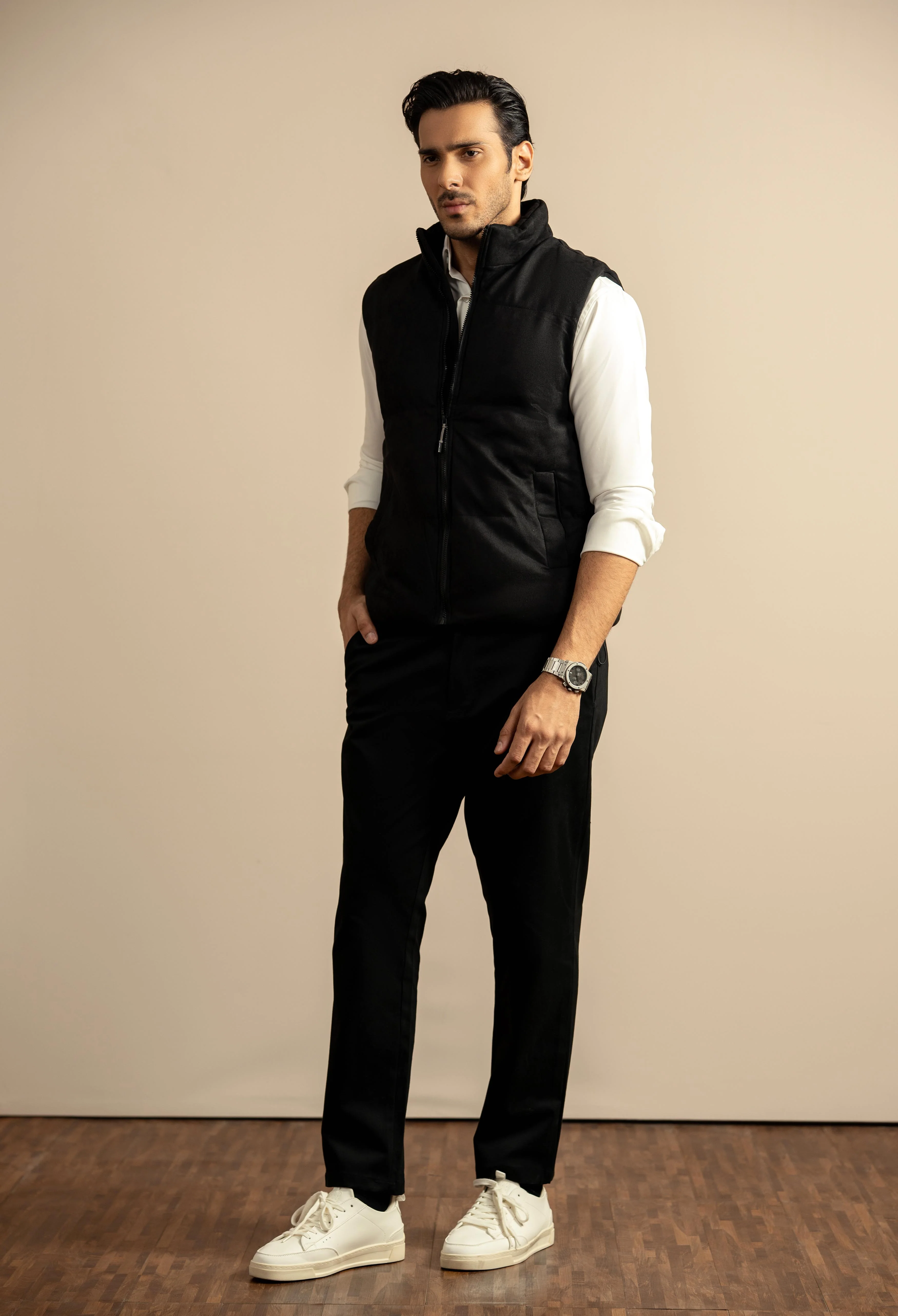 Night Black Suede Puffer Jacket - Image 5