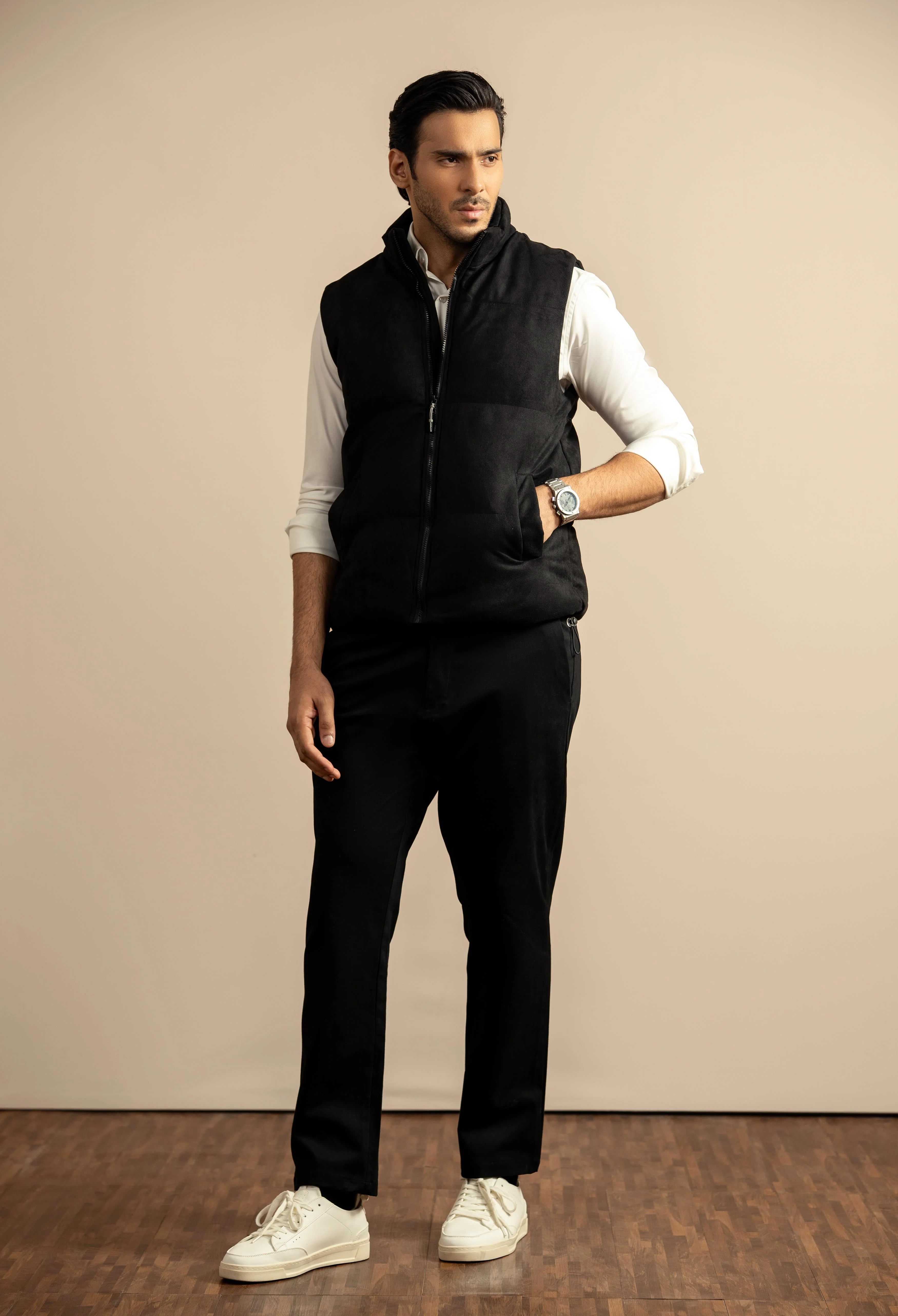 Night Black Suede Puffer Jacket - Image 6
