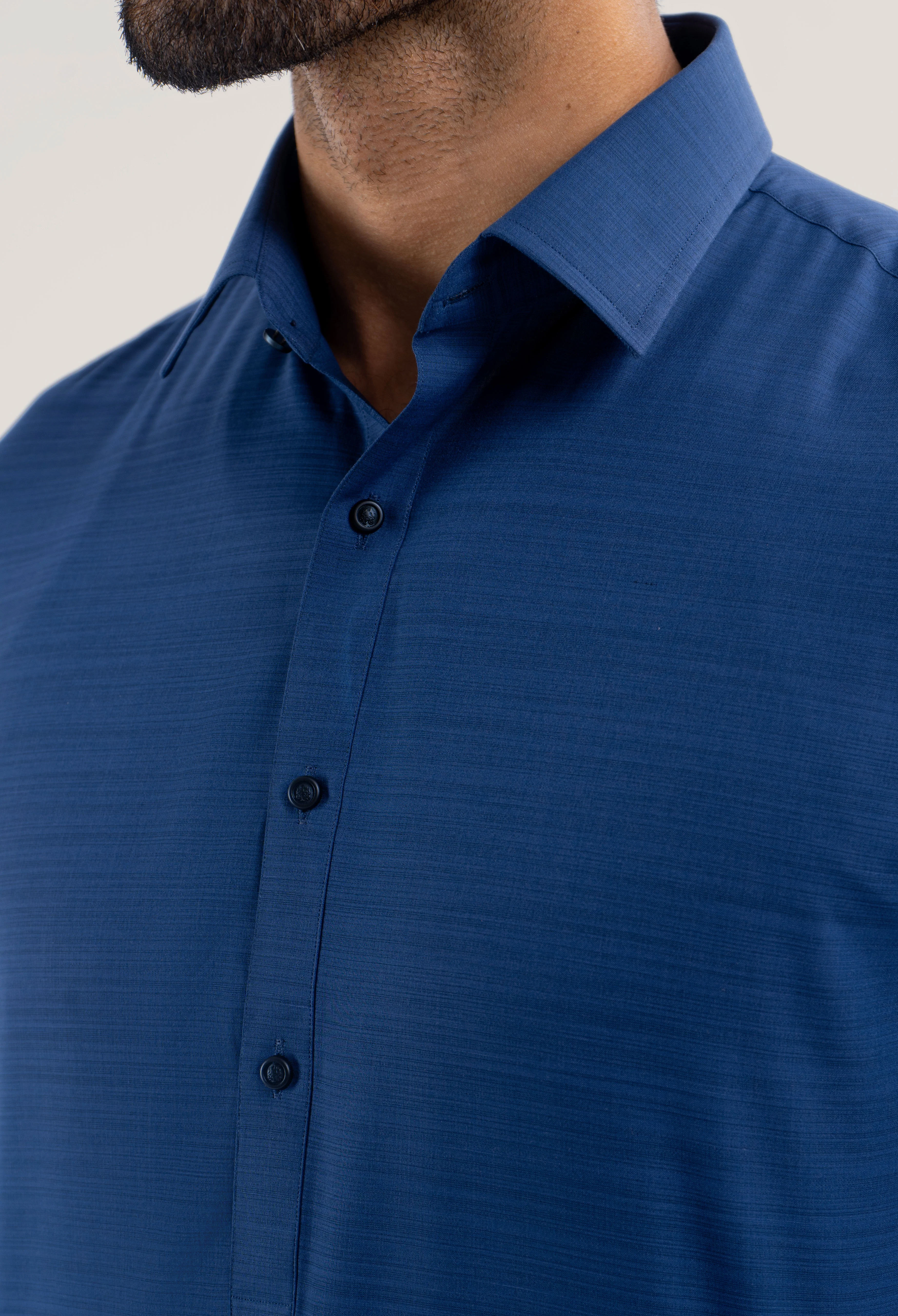 Night Blue Self Slub Blended Kameez Shalwar ()GSS-000444 - Image 3