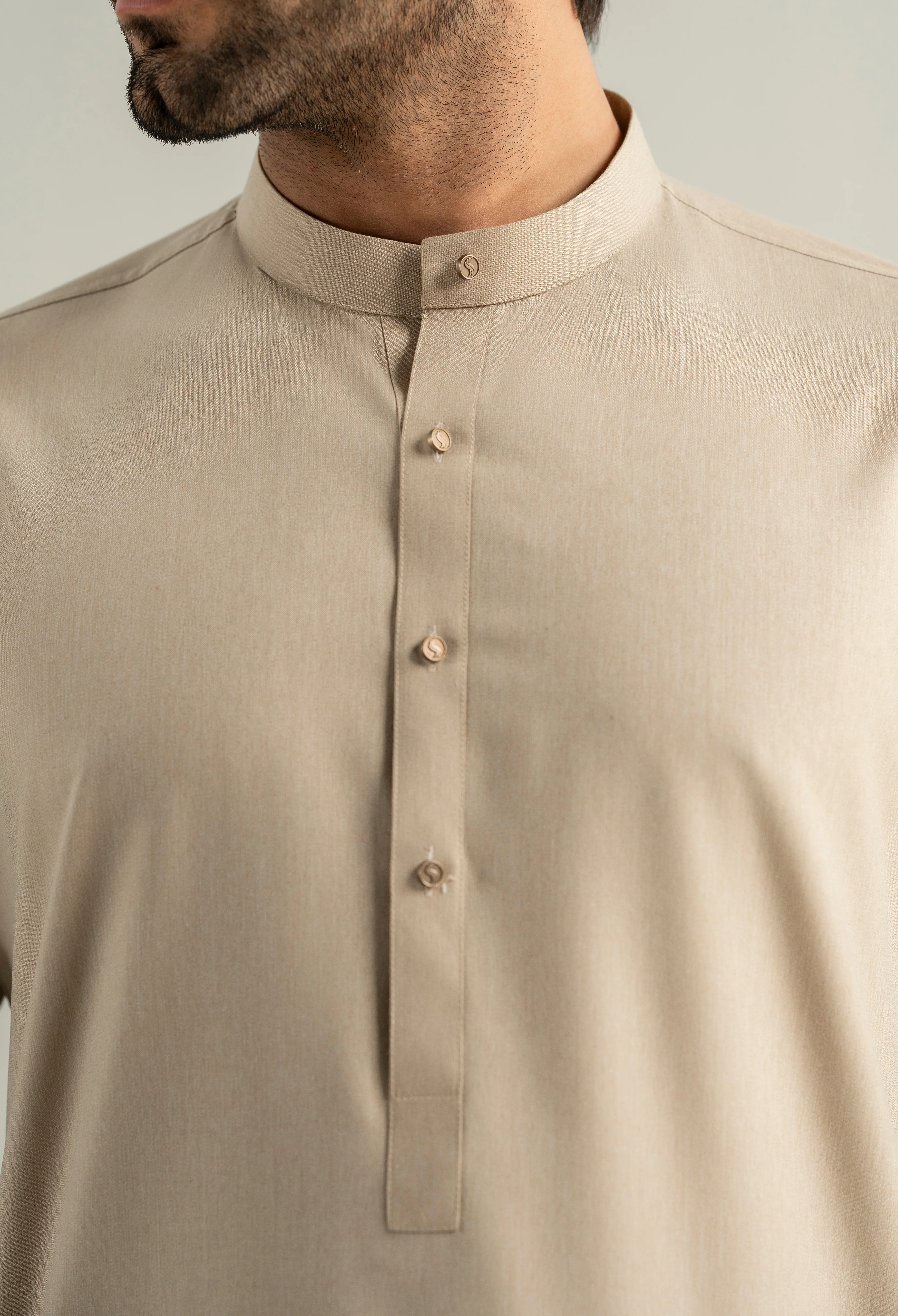 Oatmeal Beige Blended Kameez Shalwar - Image 2