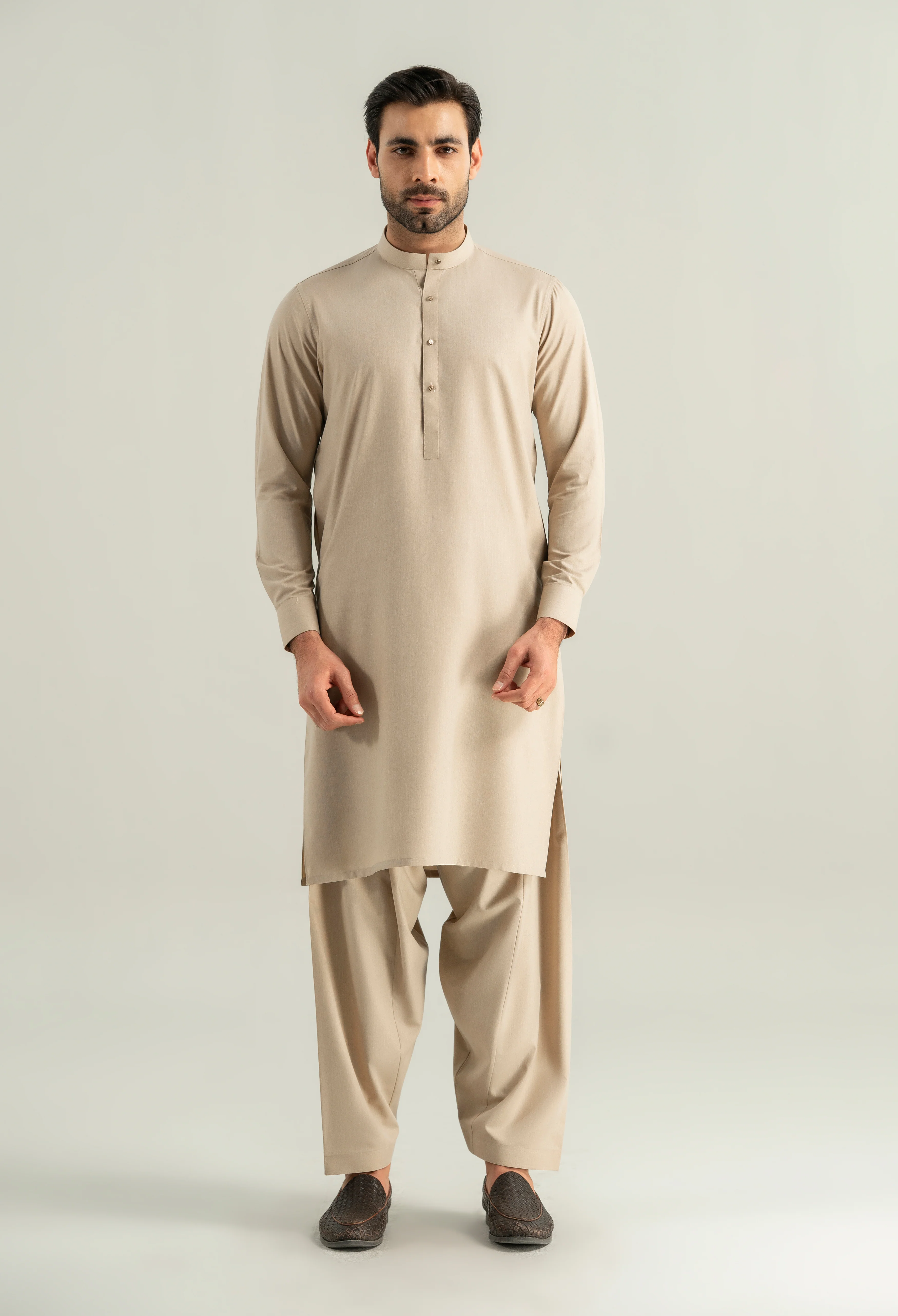 Oatmeal Beige Blended Kameez Shalwar - Image 4