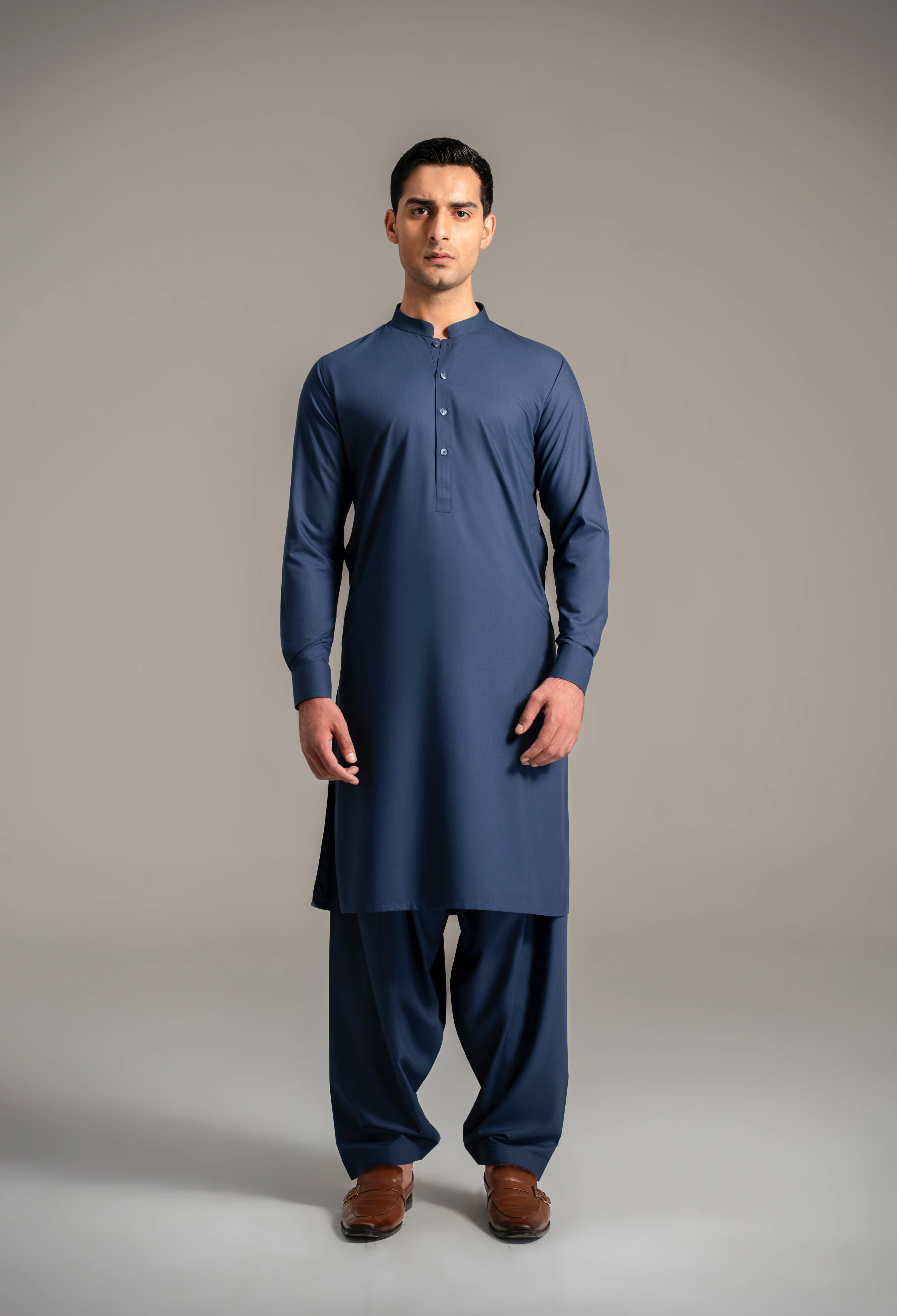 Ocean Blue Plain Kameez Shalwar - Image 3