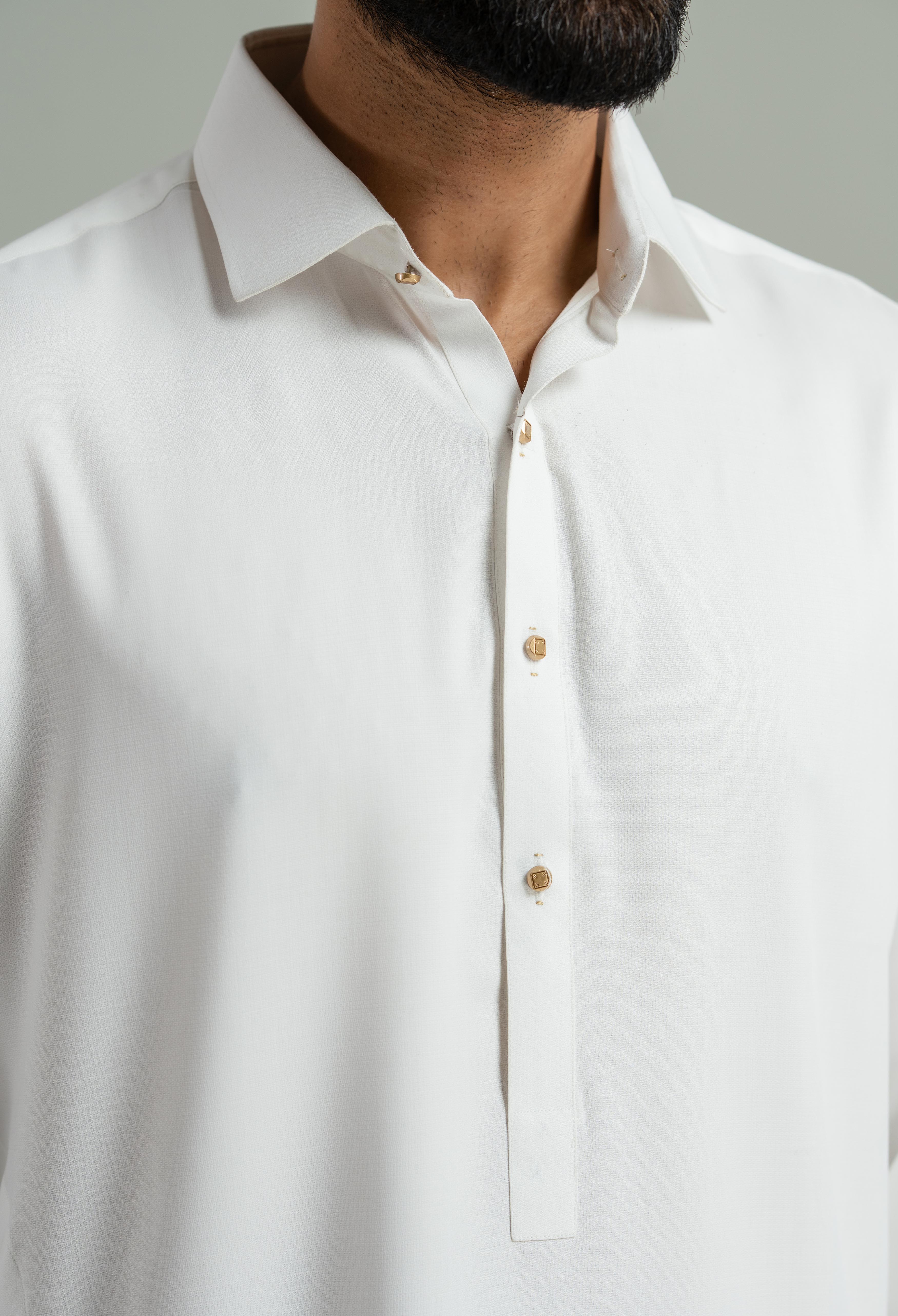 Off White Blended Kameez Shalwar - Image 3
