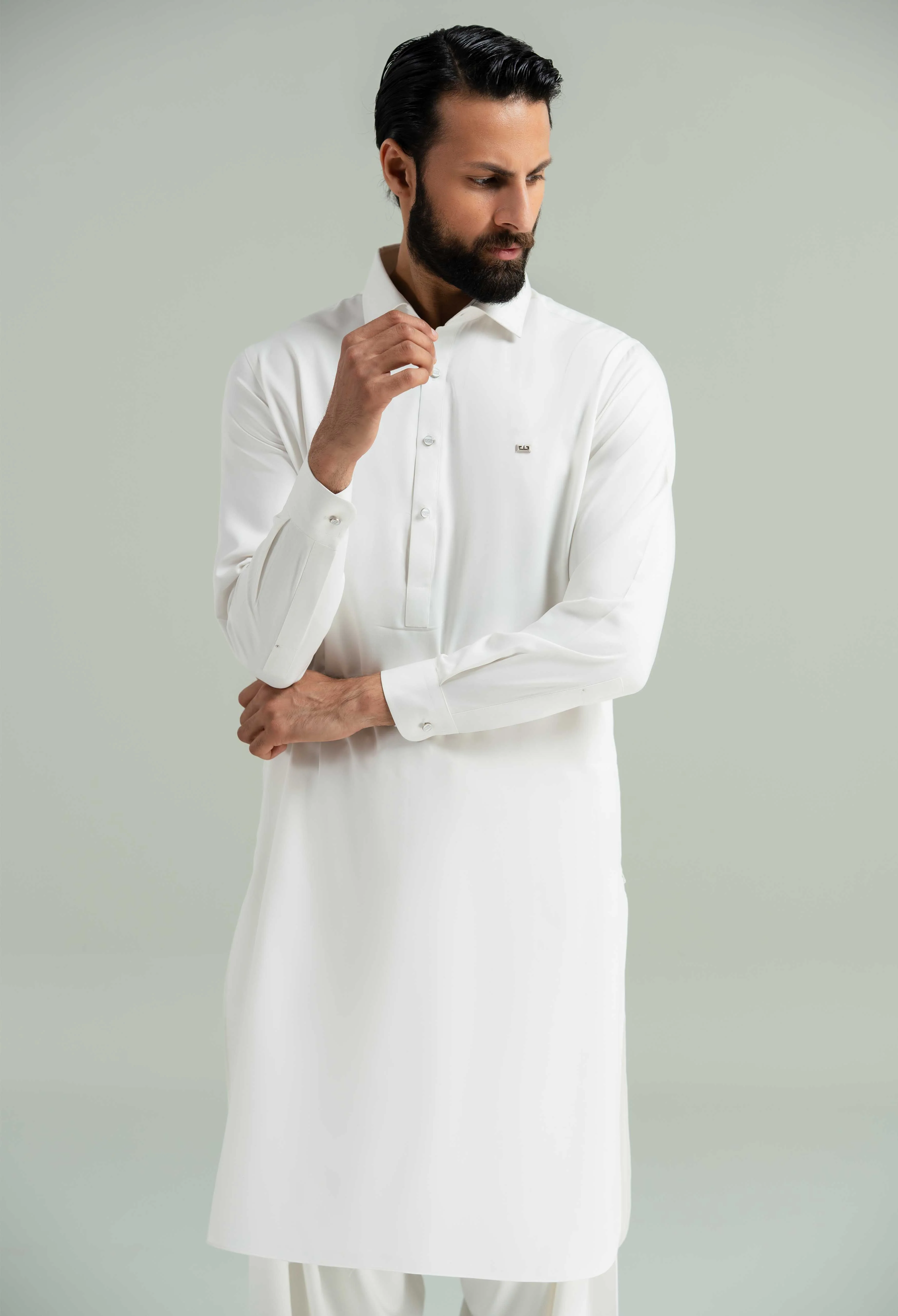 Off White Blended Kameez Shalwar - Image 3
