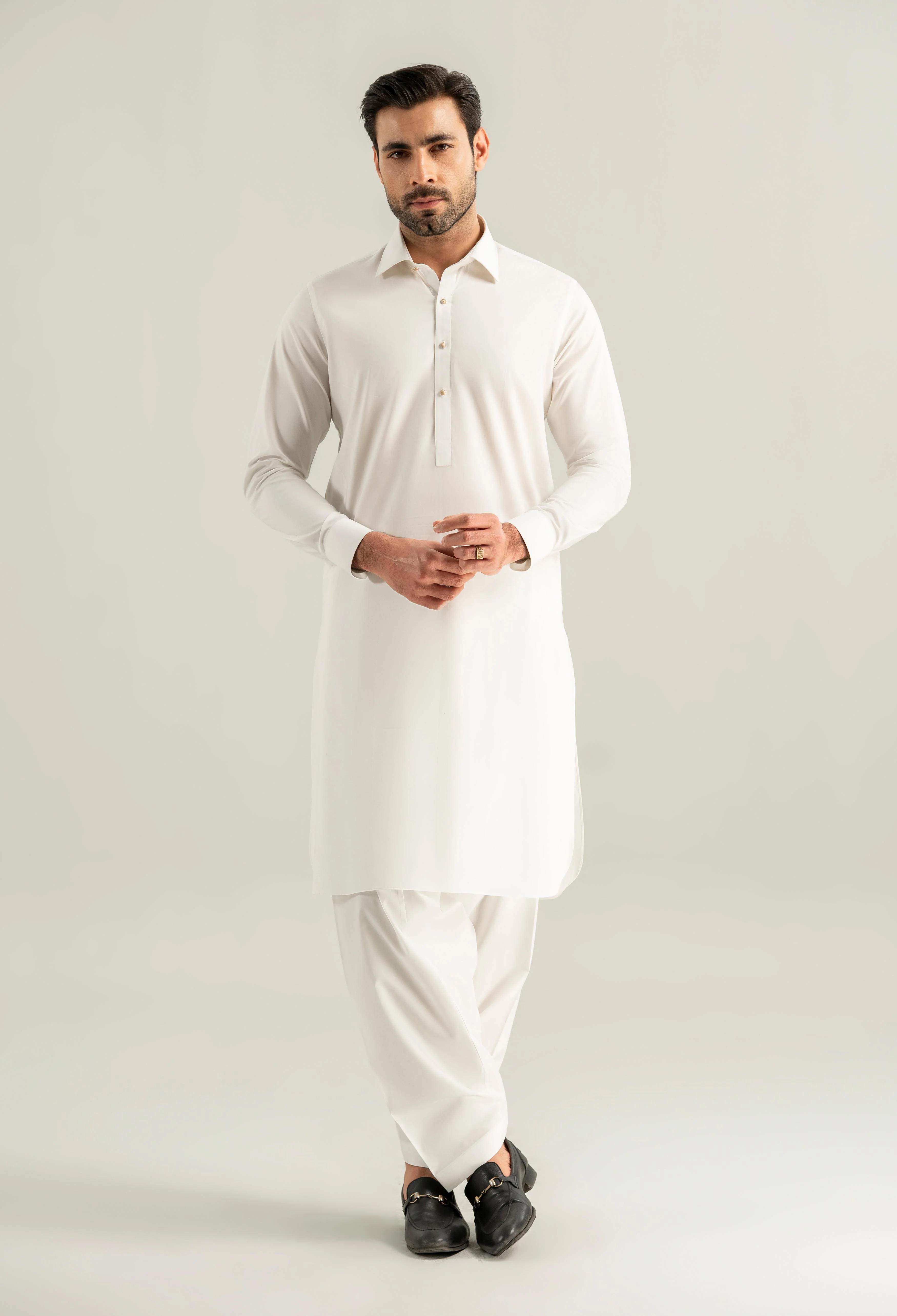 Off White Cotton Kameez Shalwar - Image 3