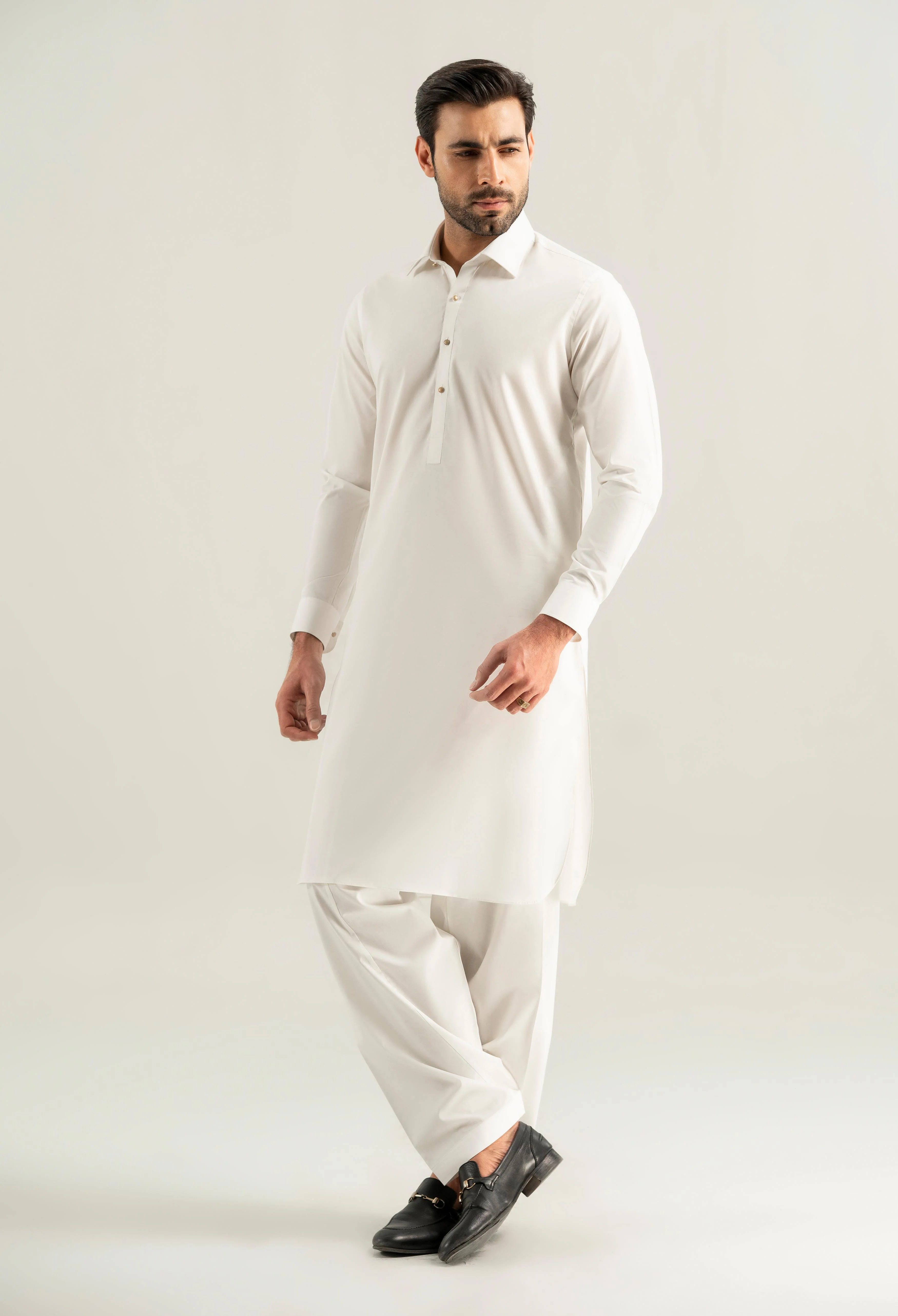 Off White Cotton Kameez Shalwar - Image 4