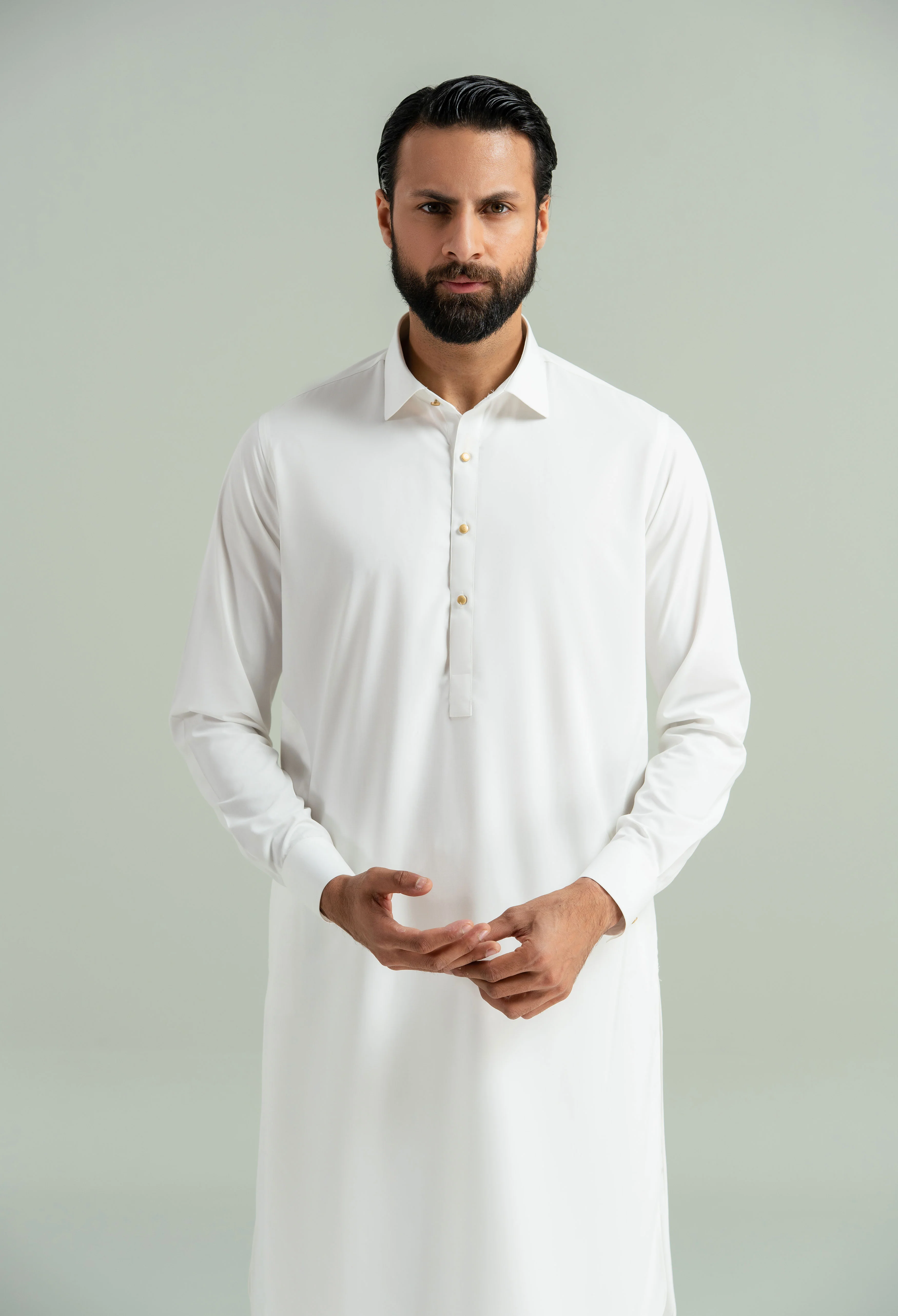 Off White Detailing Kameez Shalwar - Image 3