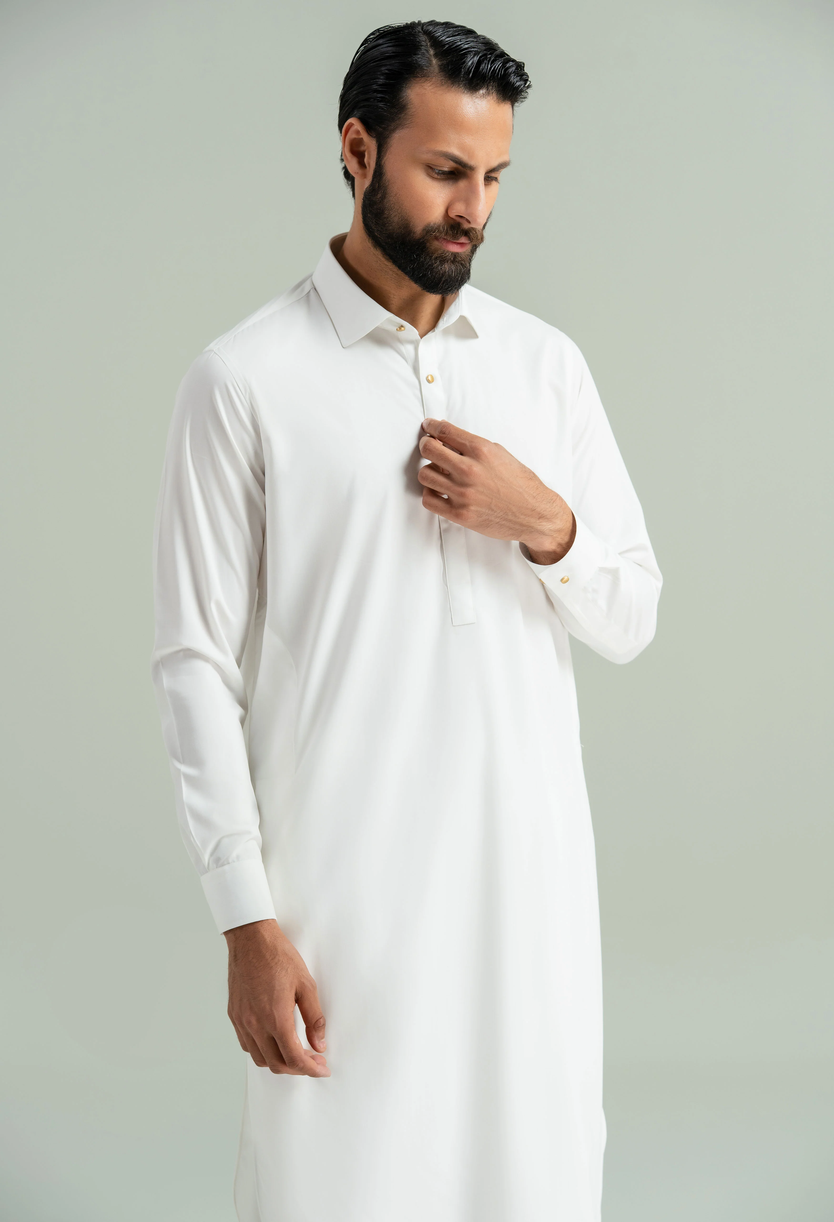 Off White Detailing Kameez Shalwar - Image 6