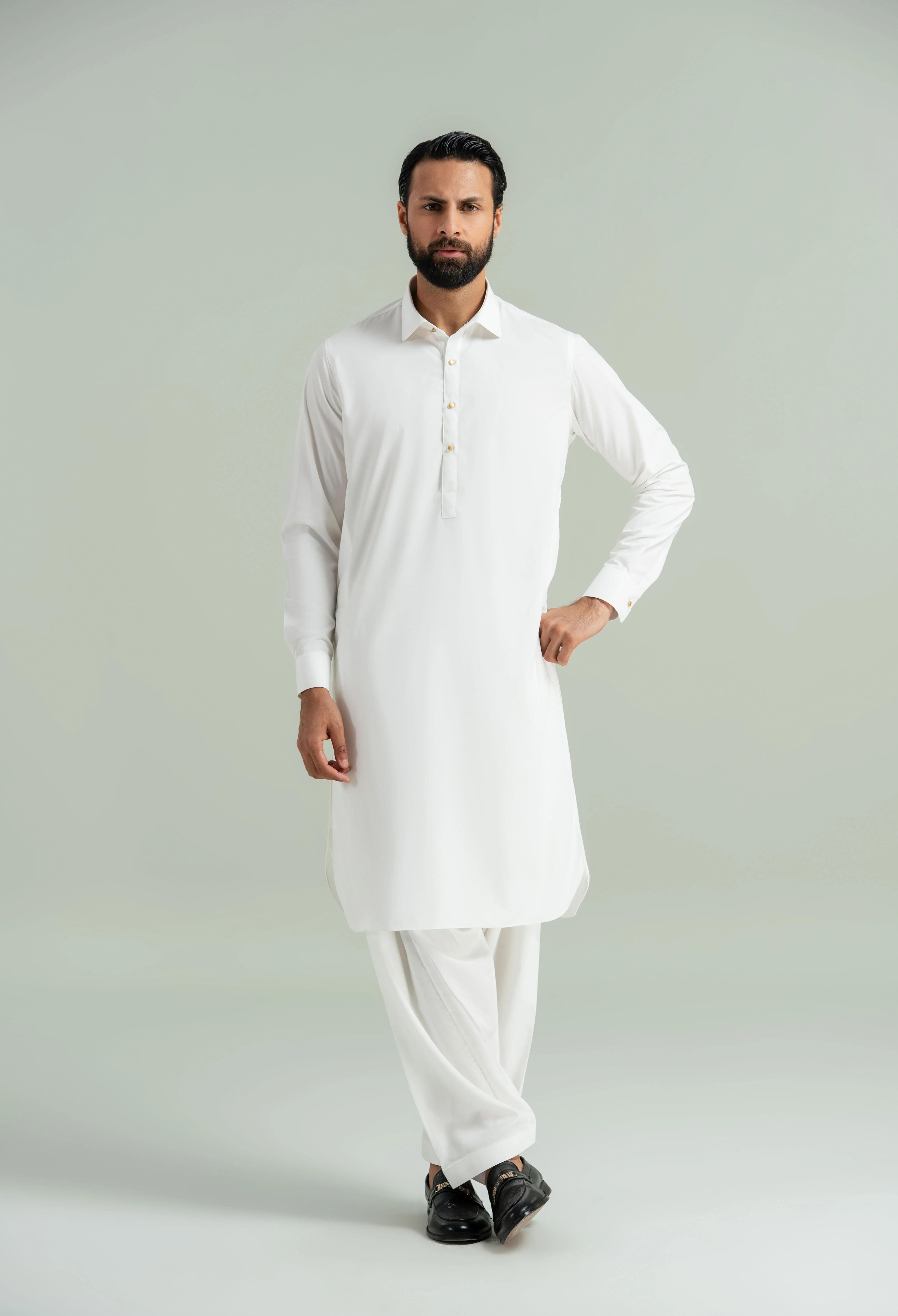 Off White Detailing Kameez Shalwar - Image 7