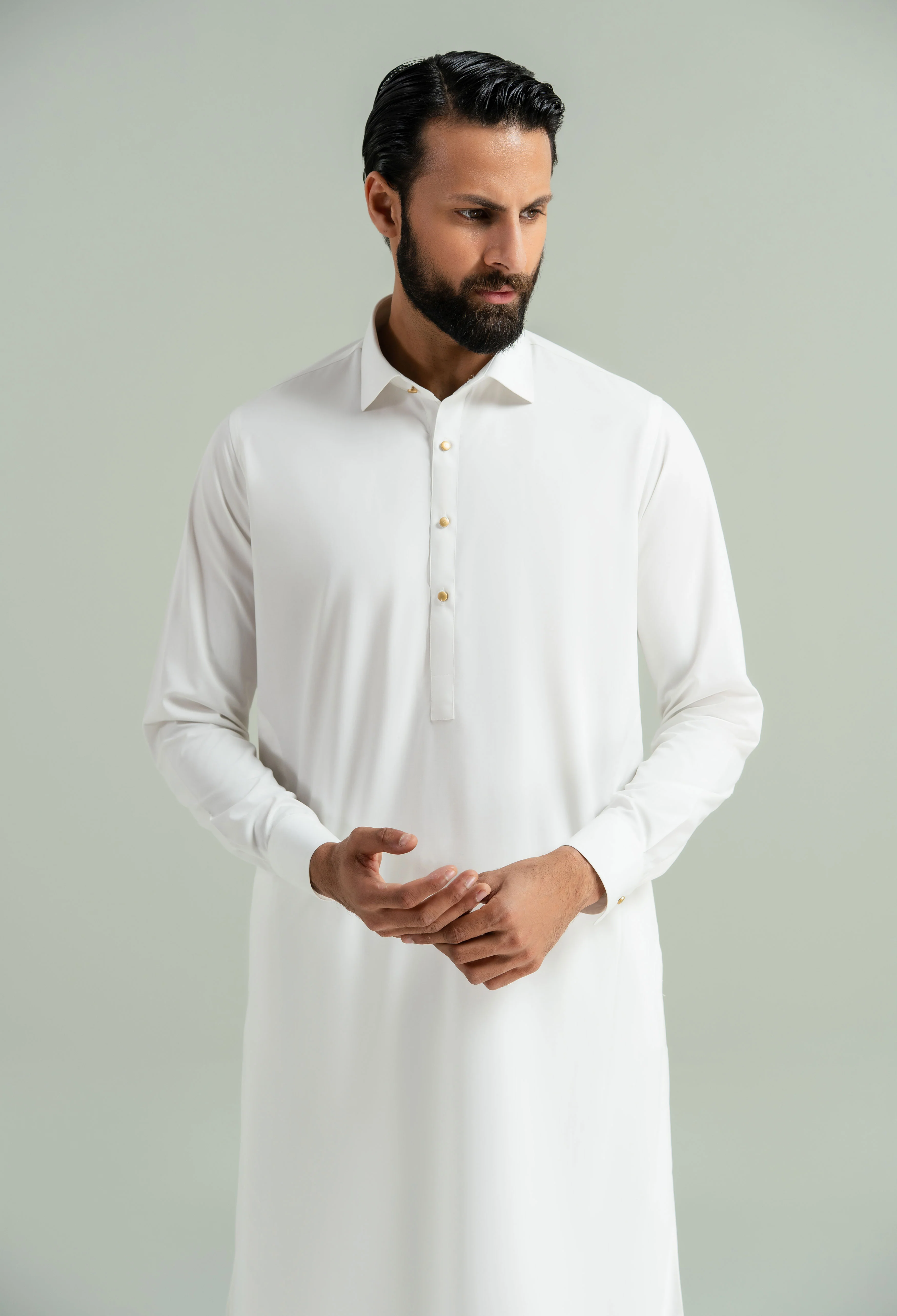 Off White Detailing Kameez Shalwar - Image 8