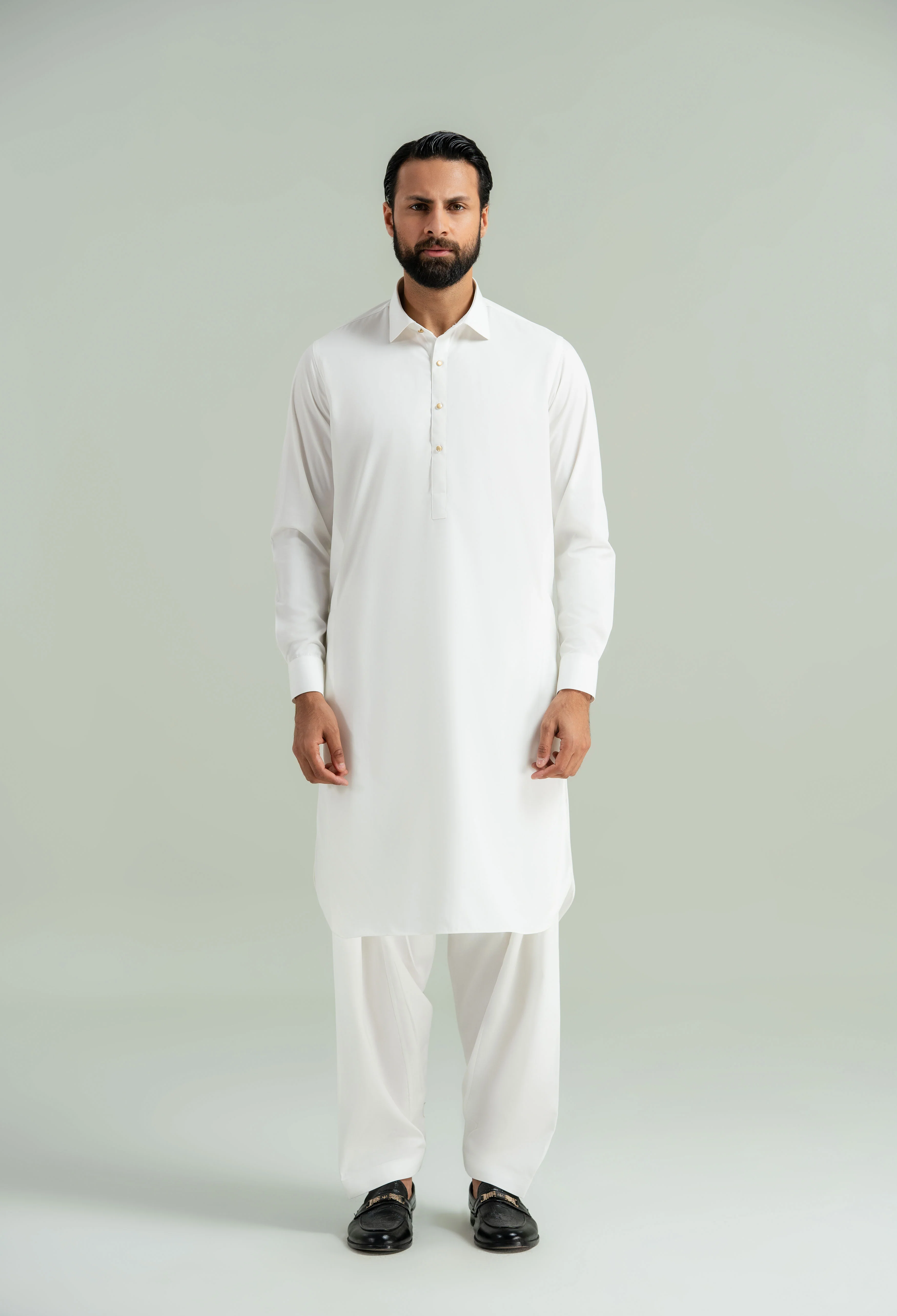 Off White Detailing Kameez Shalwar - Image 9