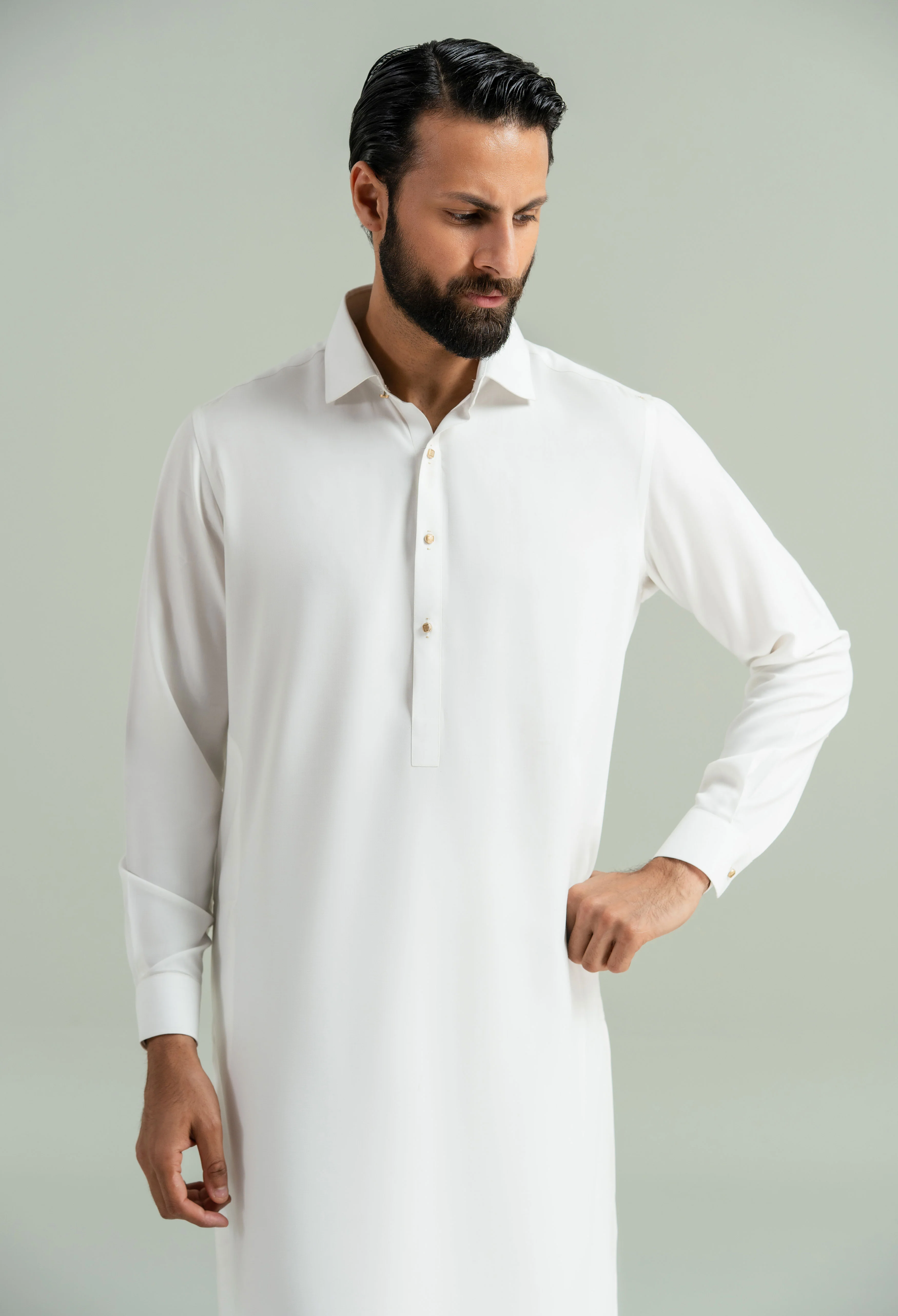 Off White Detailing Kameez Shalwar - Image 4