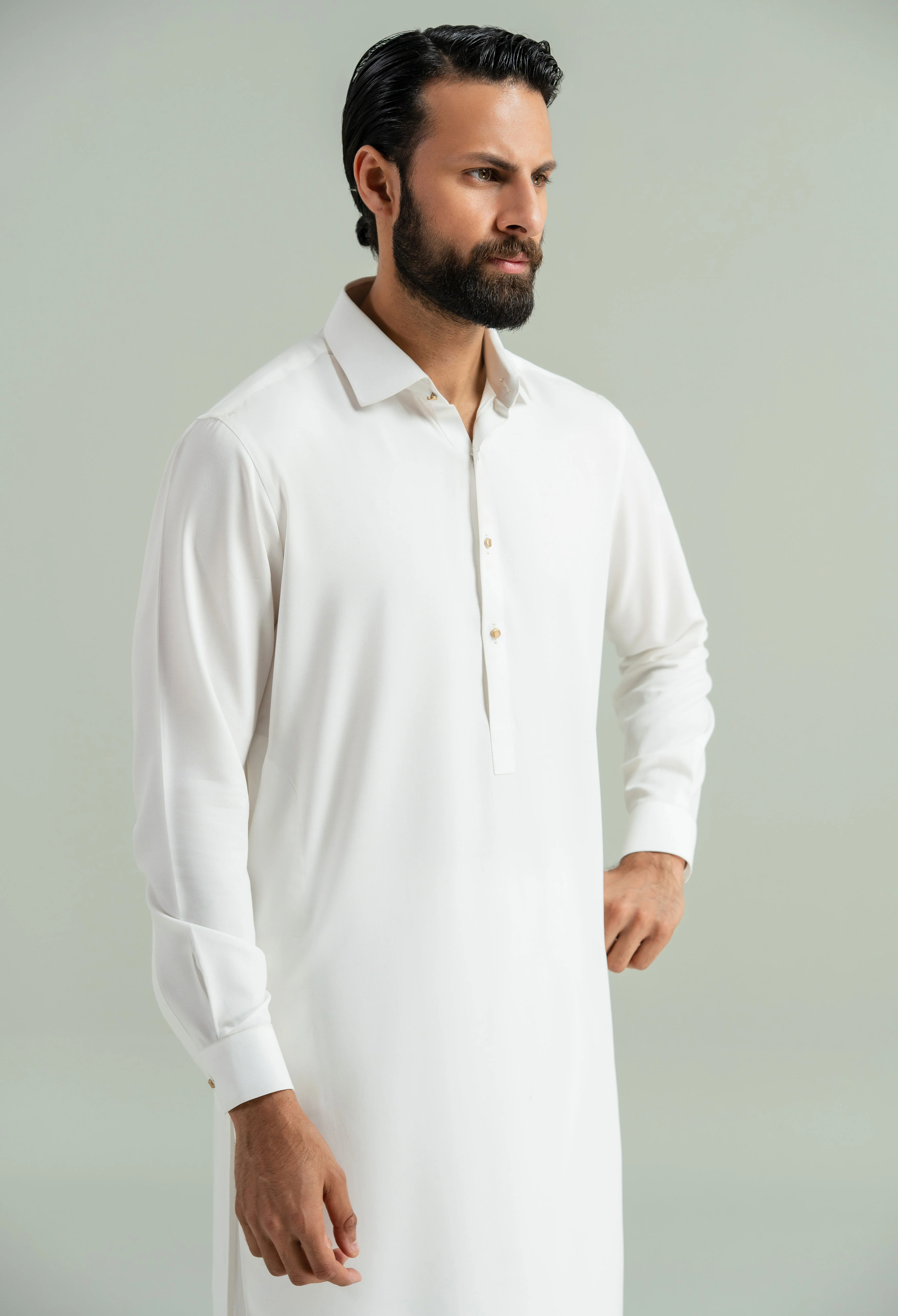 Off White Detailing Kameez Shalwar - Image 7