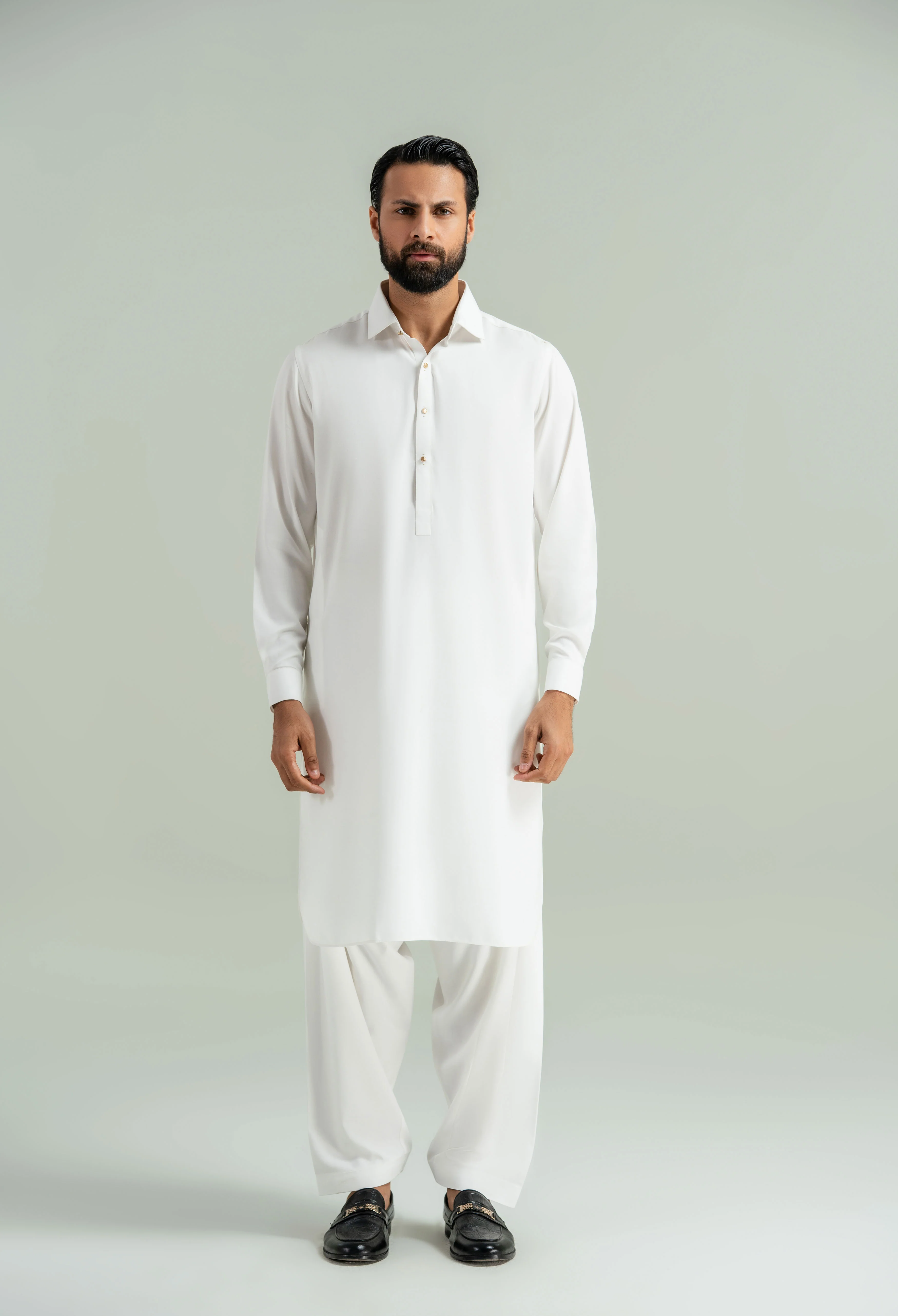 Off White Detailing Kameez Shalwar - Image 8