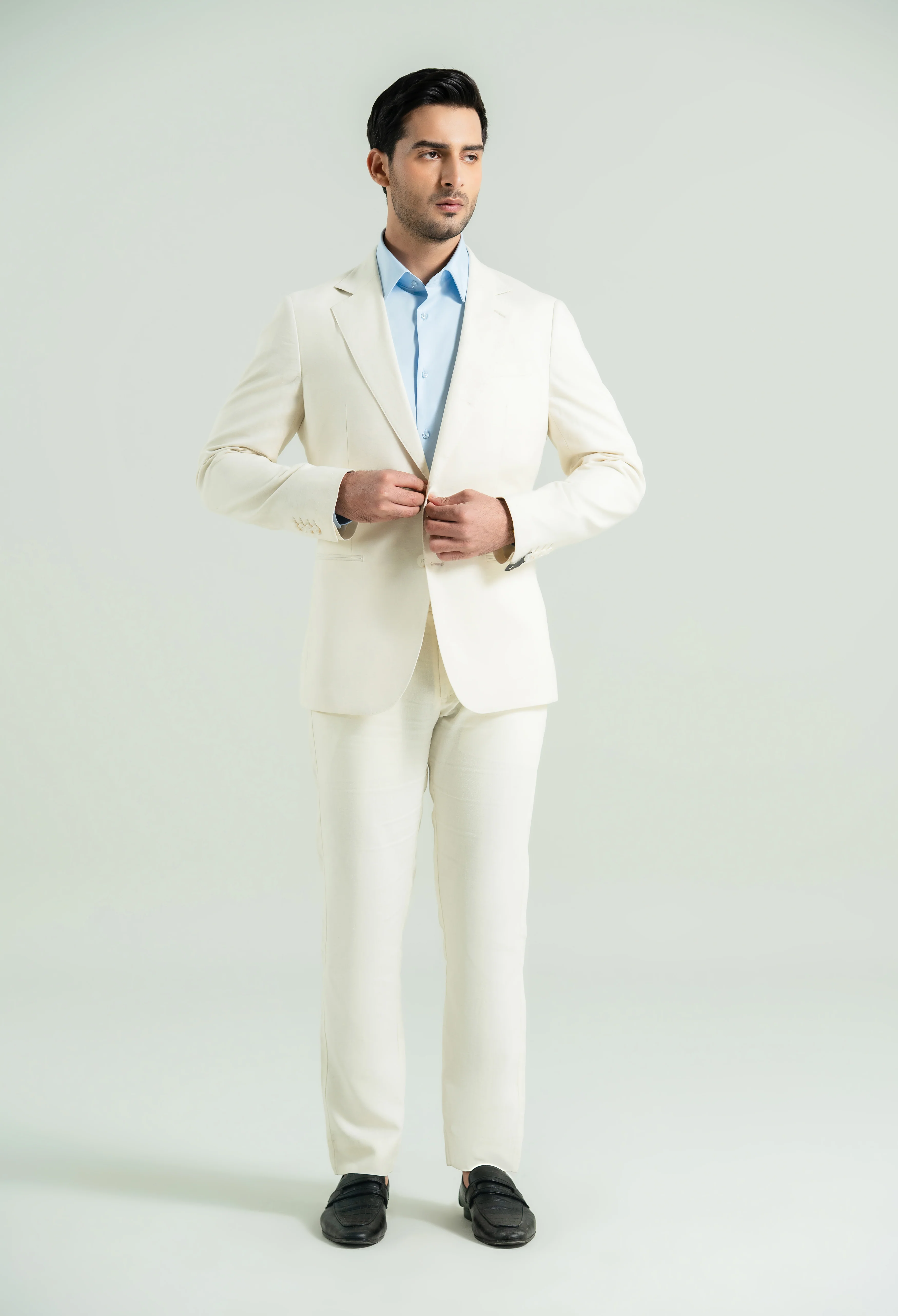 Off White Linen Twill Blazer - Image 3