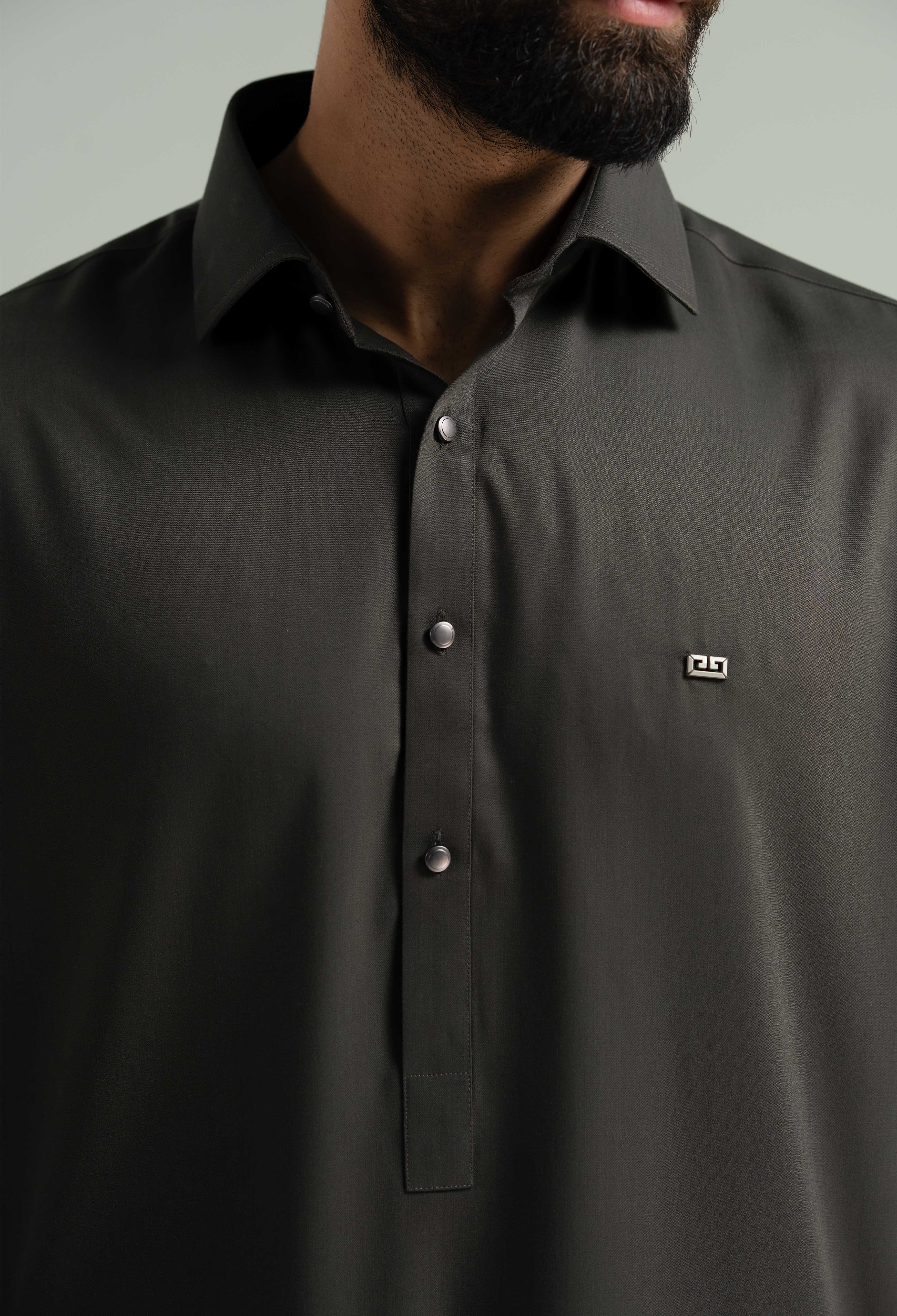 Olive Brown Blended Kameez Shalwar - Image 2