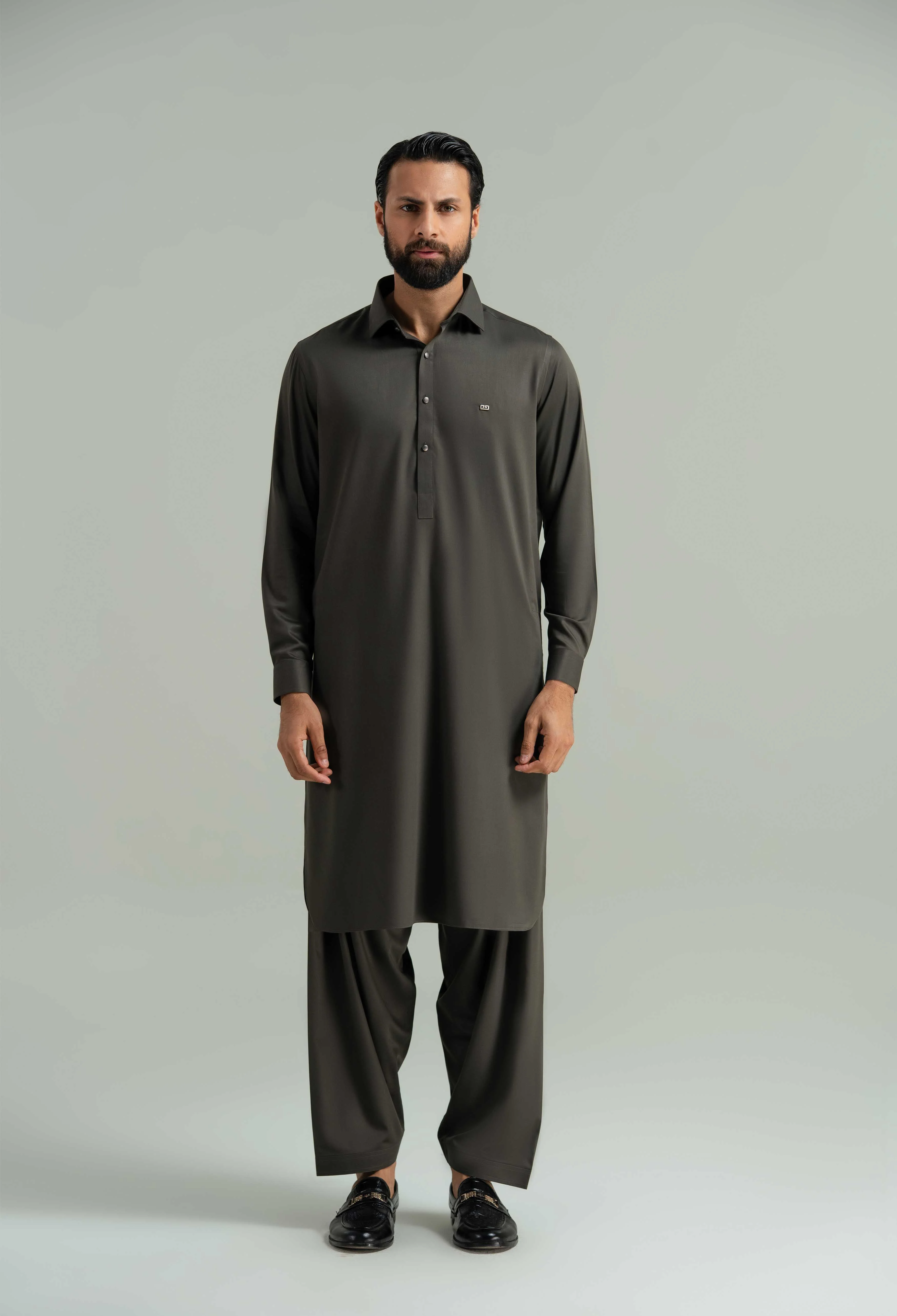 Olive Brown Blended Kameez Shalwar - Image 4