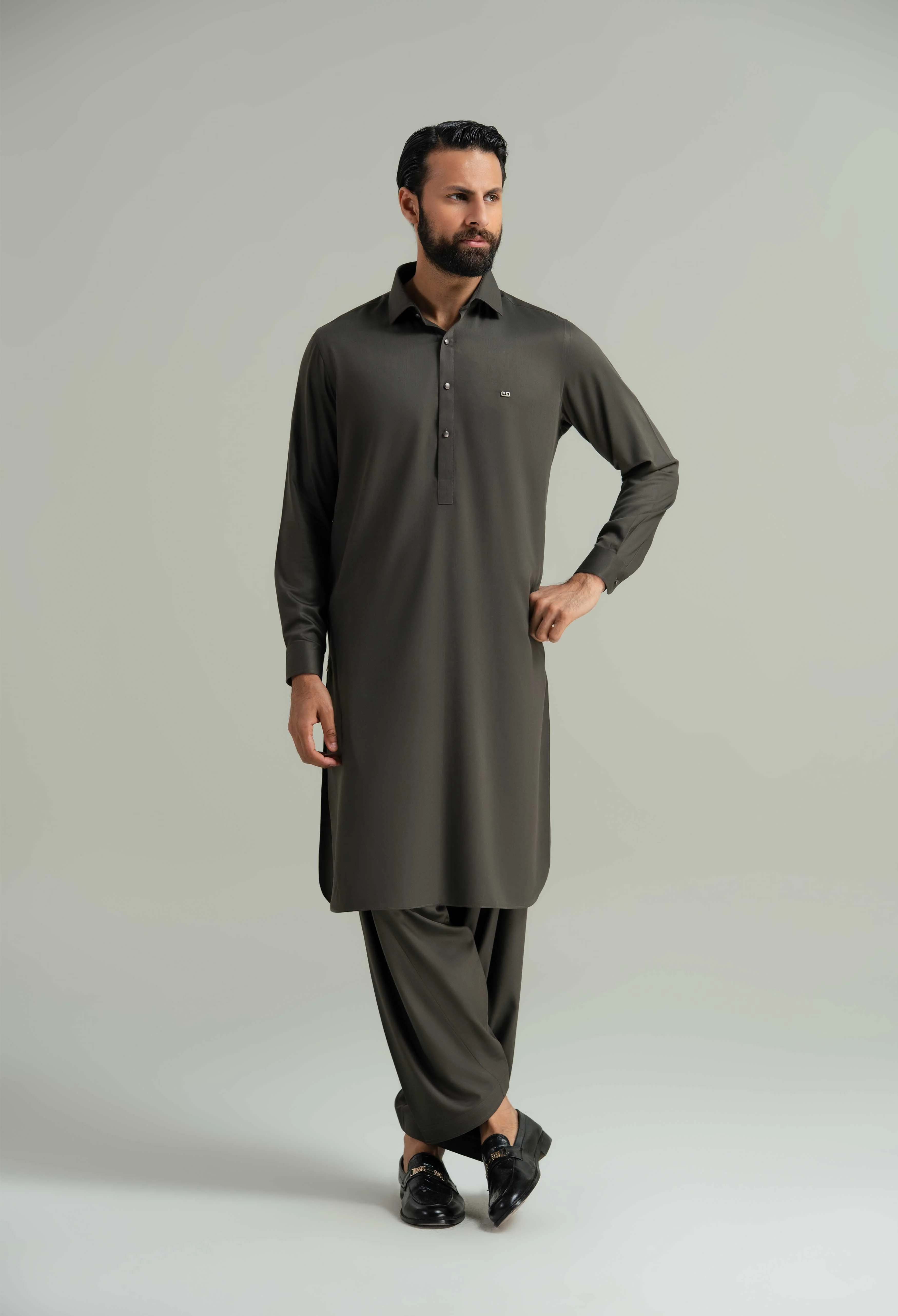 Olive Brown Blended Kameez Shalwar - Image 5