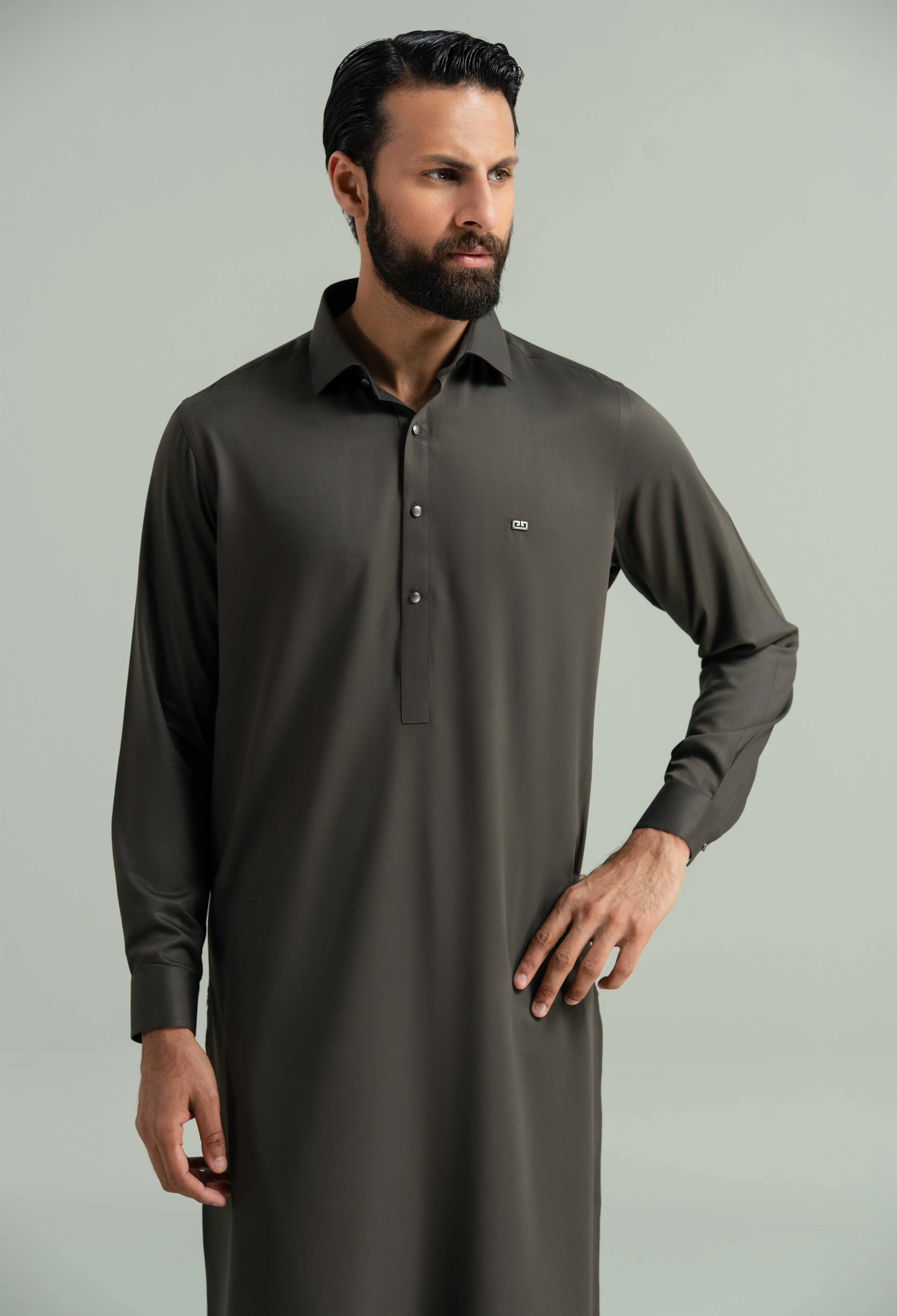 Olive Brown Blended Kameez Shalwar - Image 7