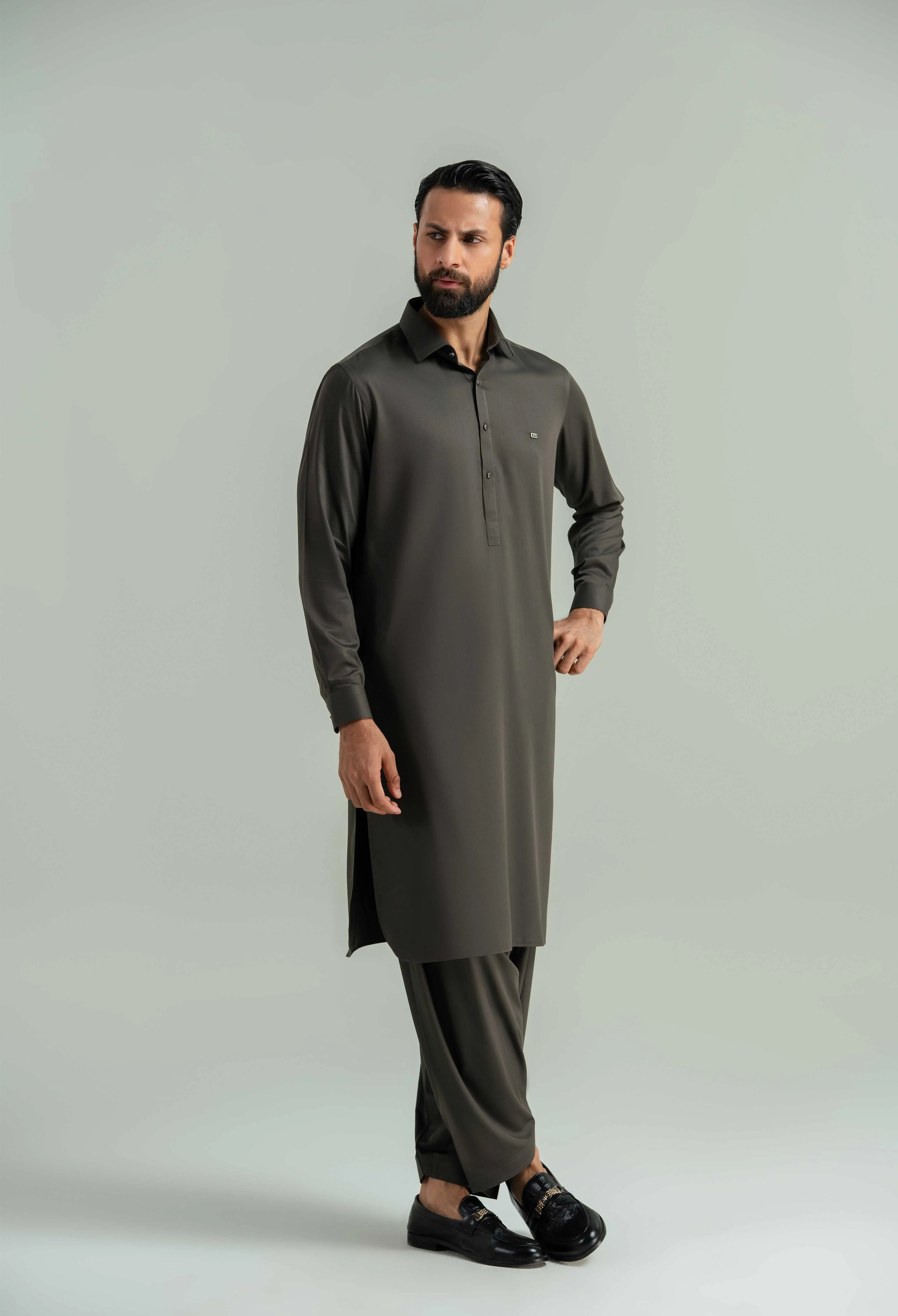 Olive Brown Blended Kameez Shalwar - Image 8
