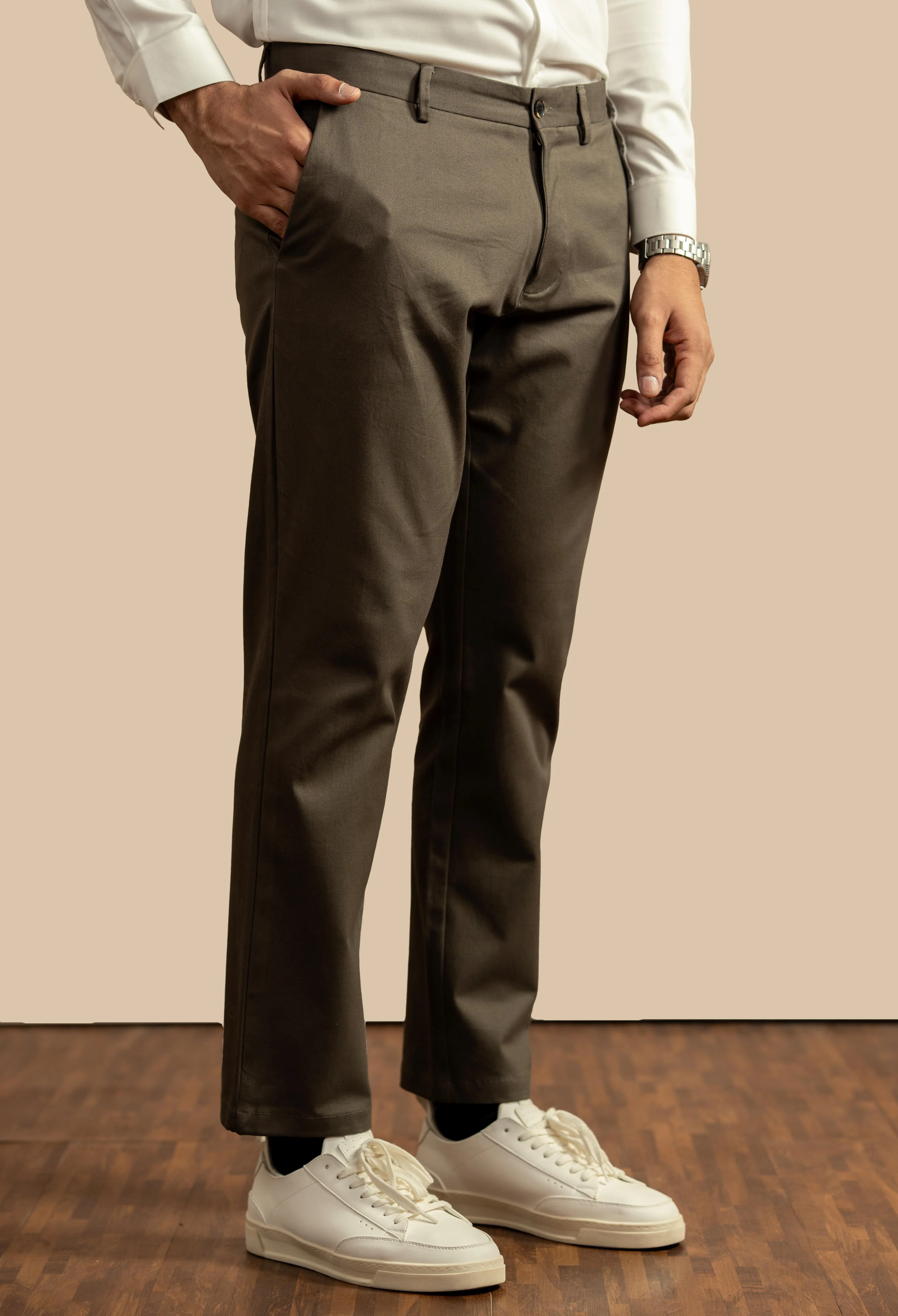 Olive Green Cotton Trouser - Image 3