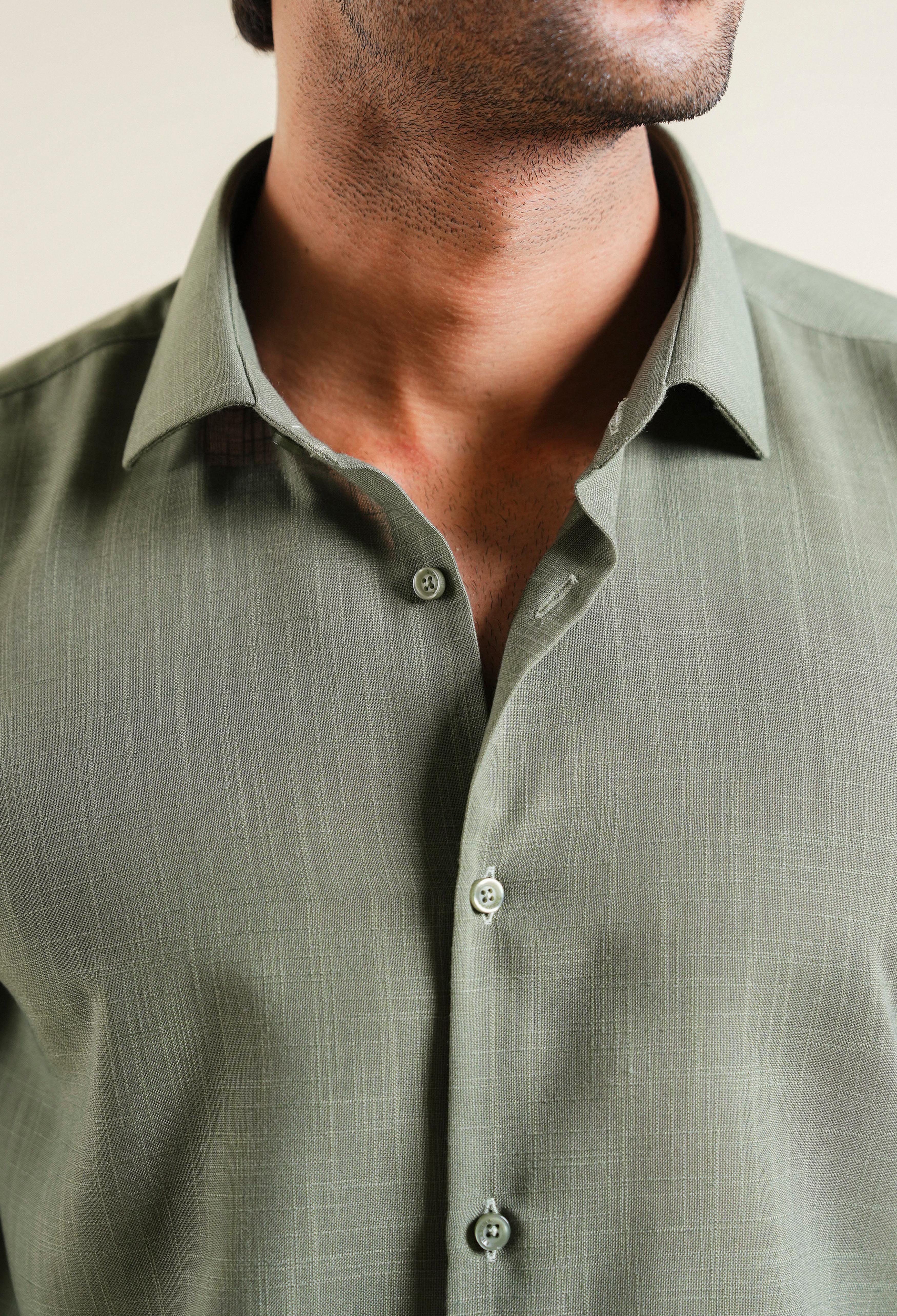 Olive Green Hawk Weave Poly Linen - Image 3