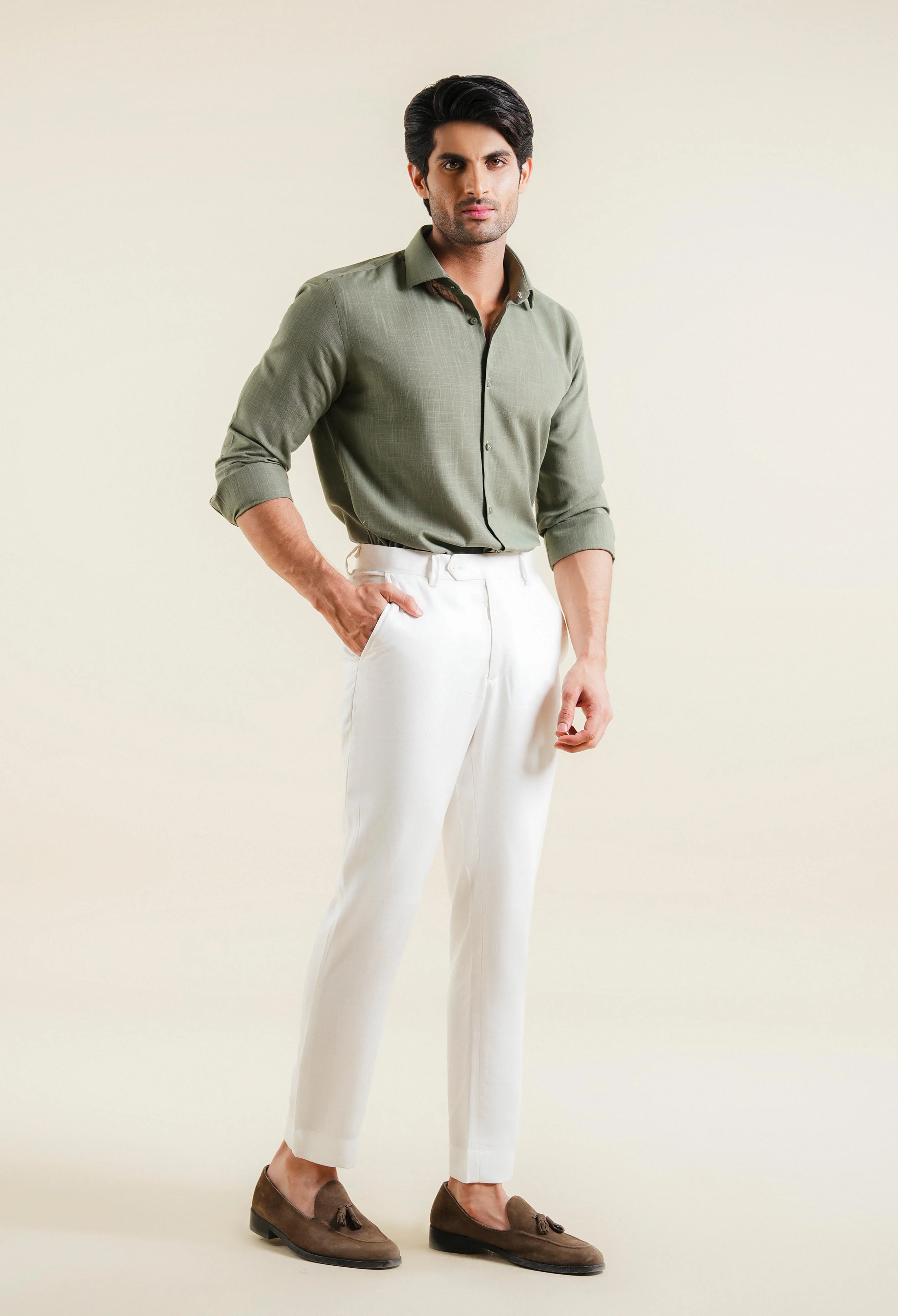 Olive Green Hawk Weave Poly Linen - Image 5
