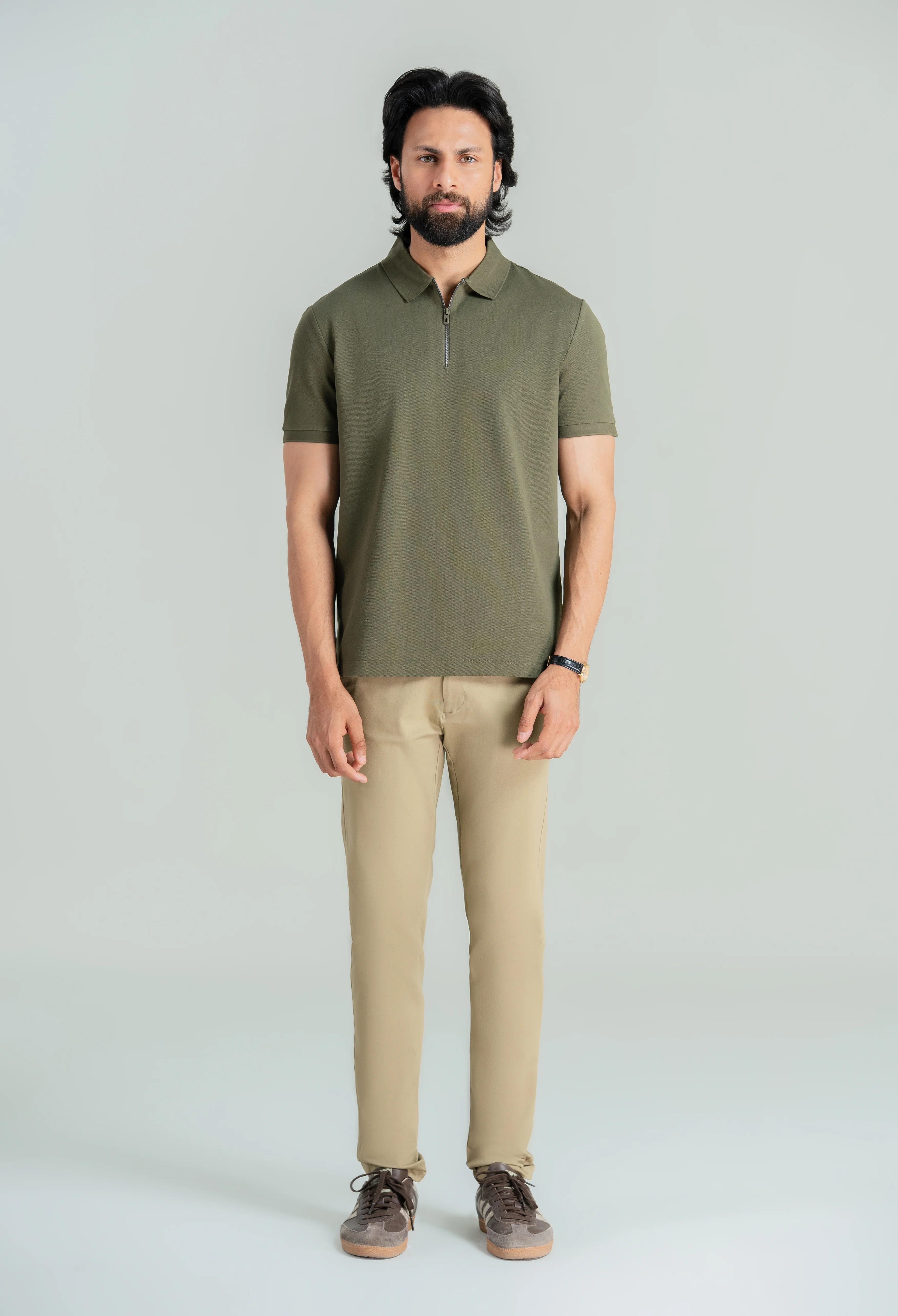 Olive Green Zip Styled Polo - Image 3