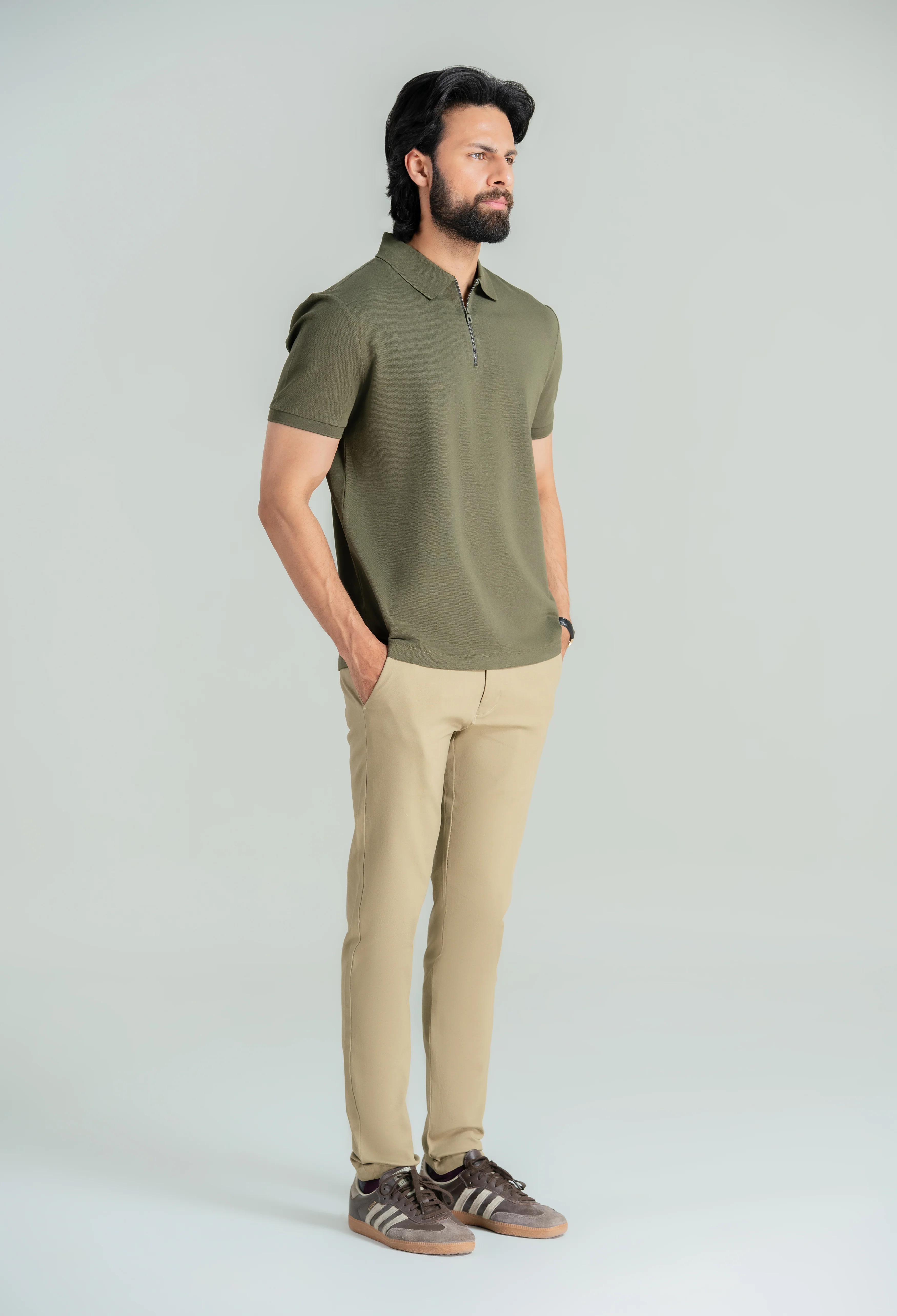 Olive Green Zip Styled Polo - Image 4