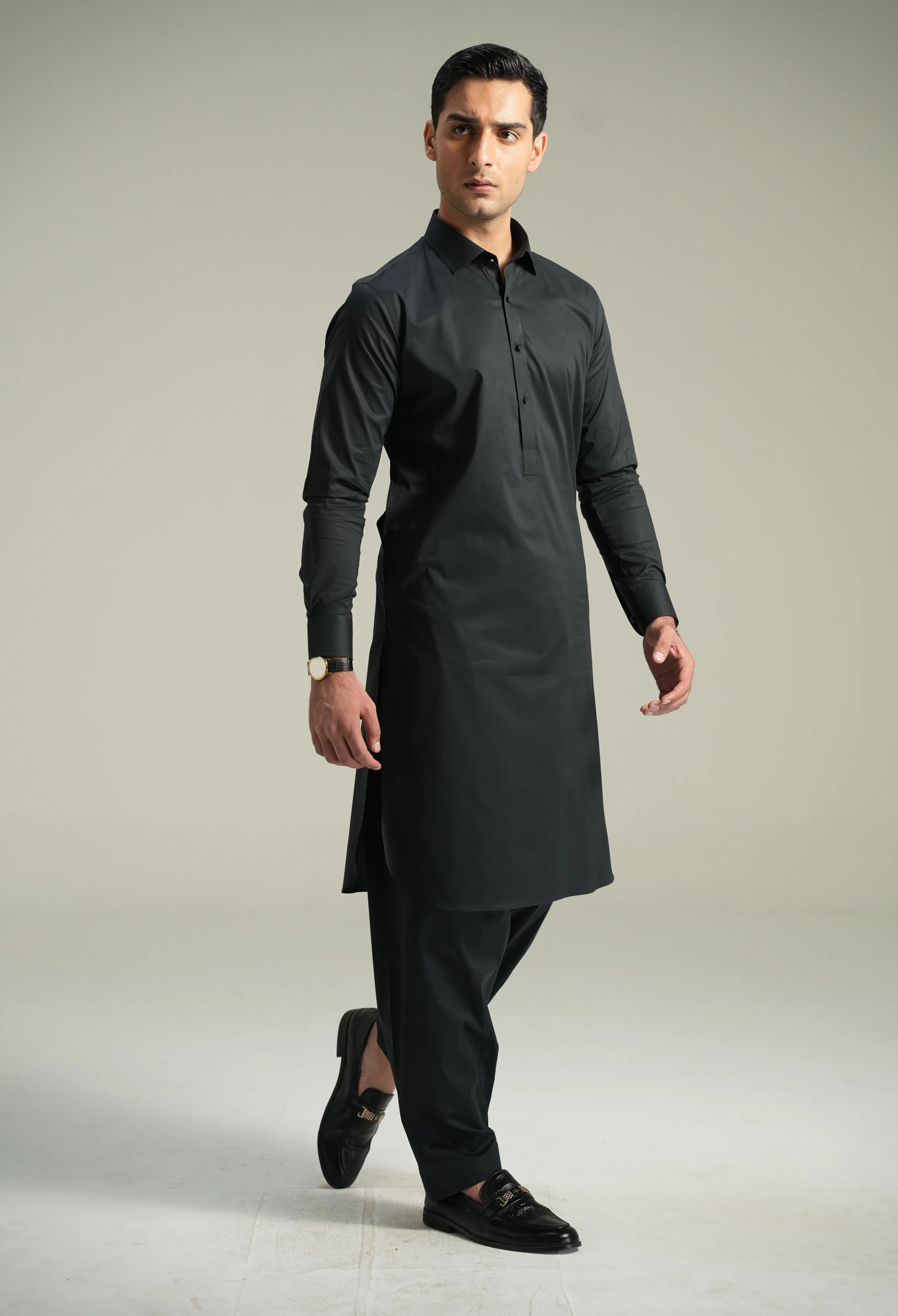 Onex Black Cotton Kameez Shalwar - Image 4
