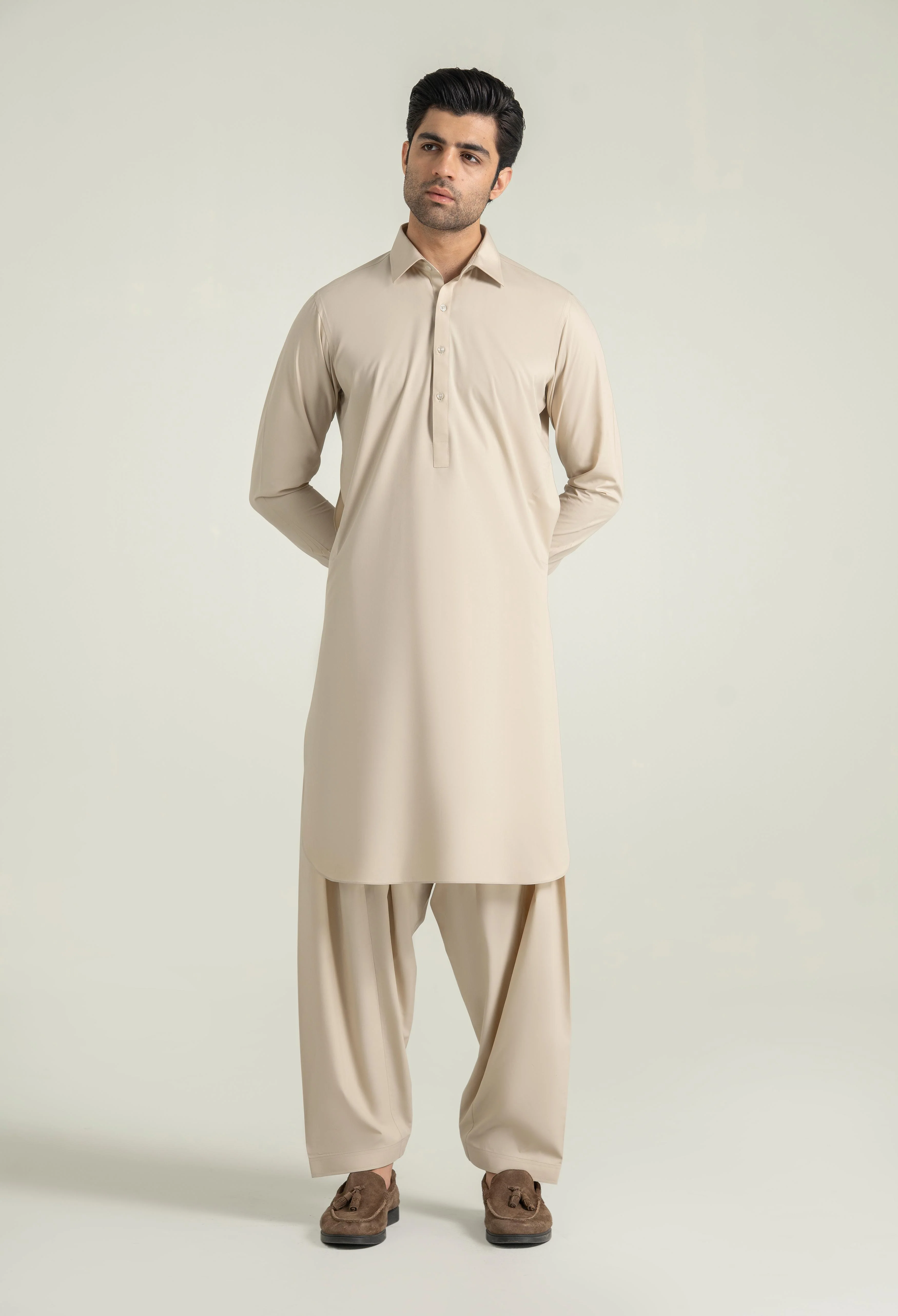 Parmesan Beige Blended Kameez Shalwar - Image 4