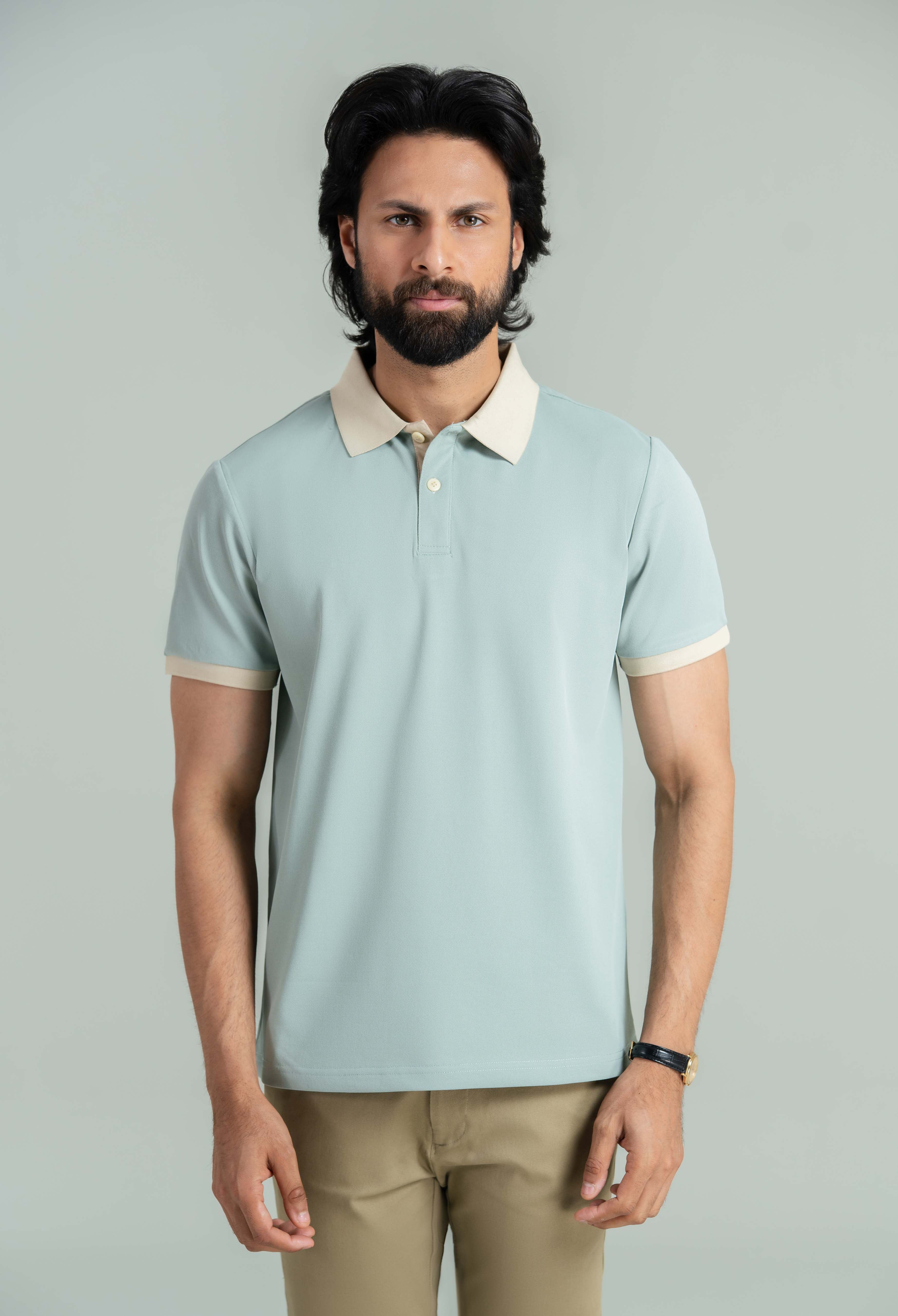 Pastel Green Contrast Collar Polo - Image 4