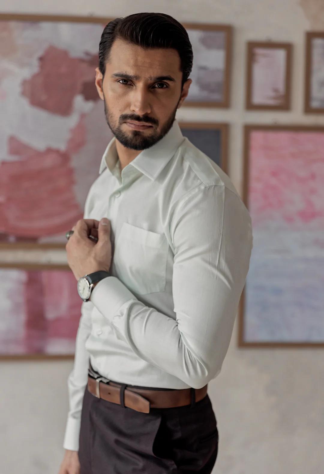 Pastel Green Plain Formal Shirt - Image 3
