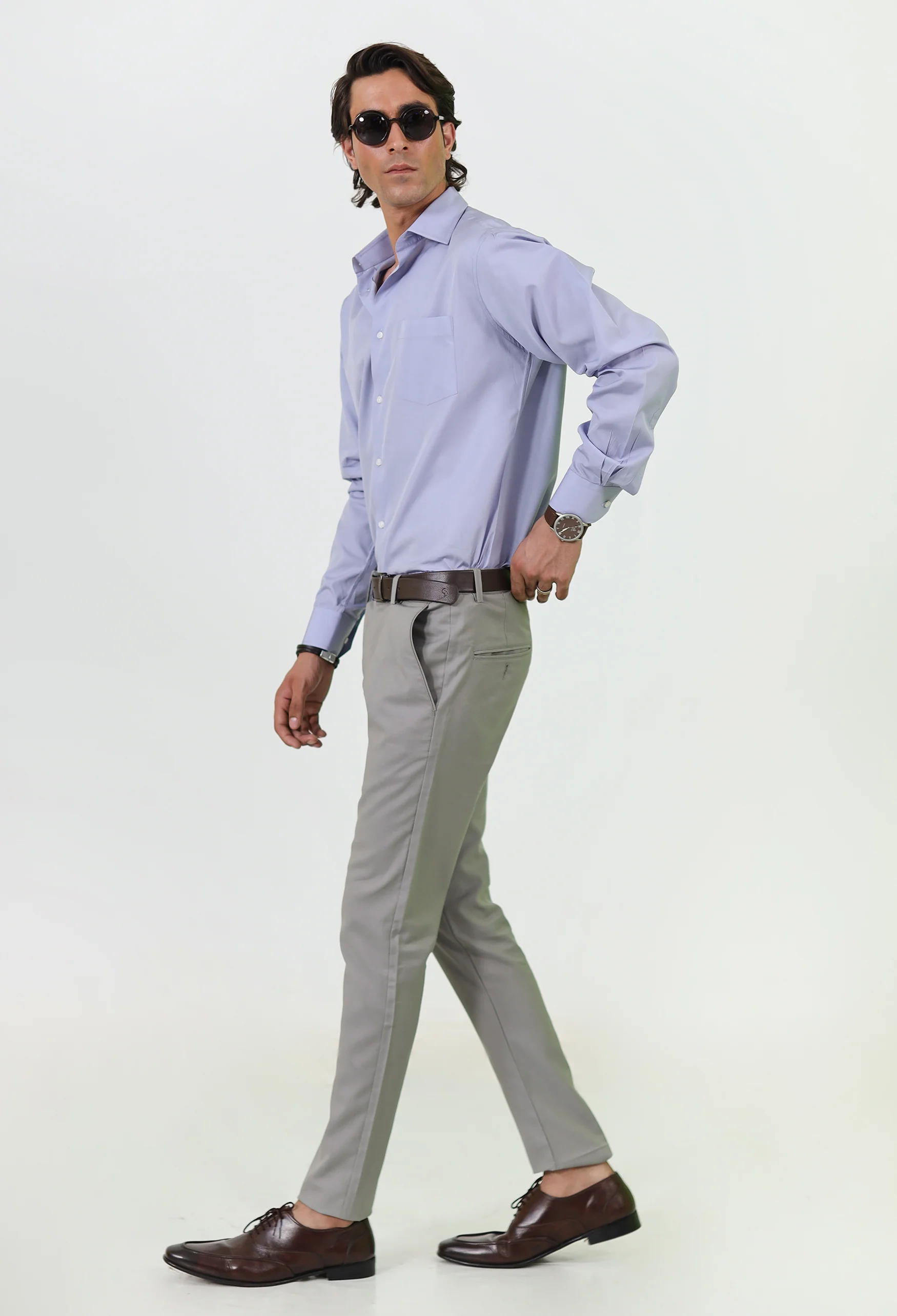 Pastel Lavender Blue Cotton Formal Shirt - Image 3