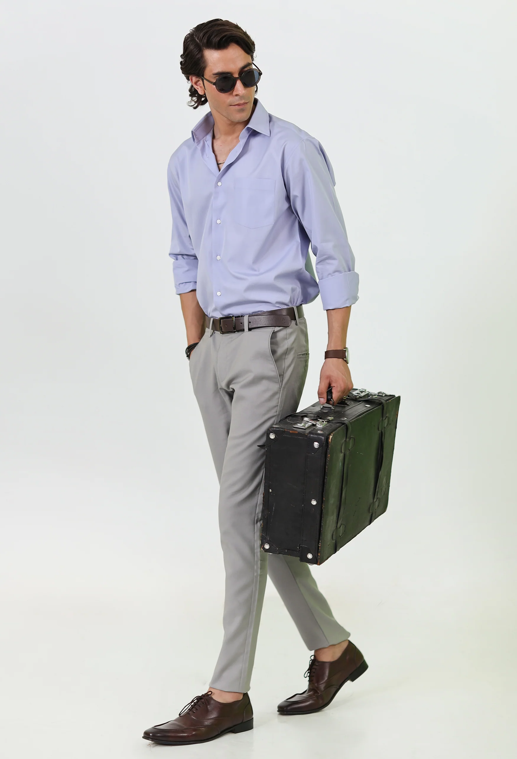 Pastel Lavender Blue Cotton Formal Shirt - Image 4