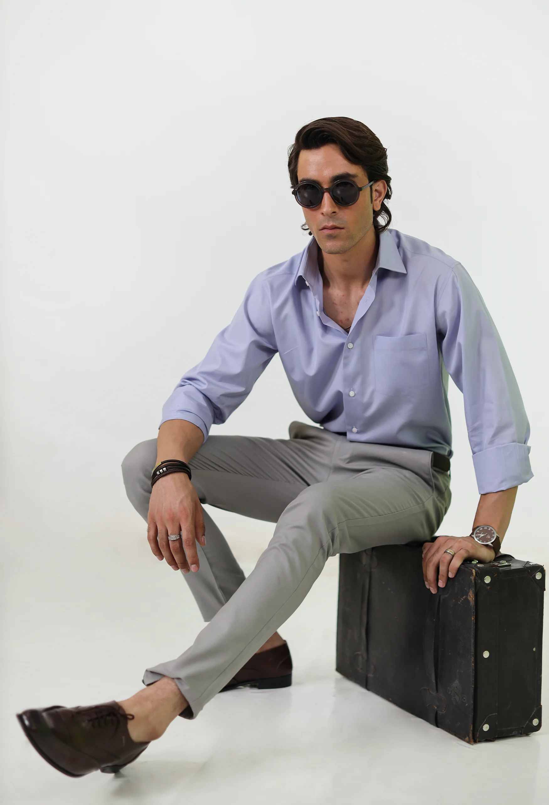 Pastel Lavender Blue Cotton Formal Shirt - Image 5