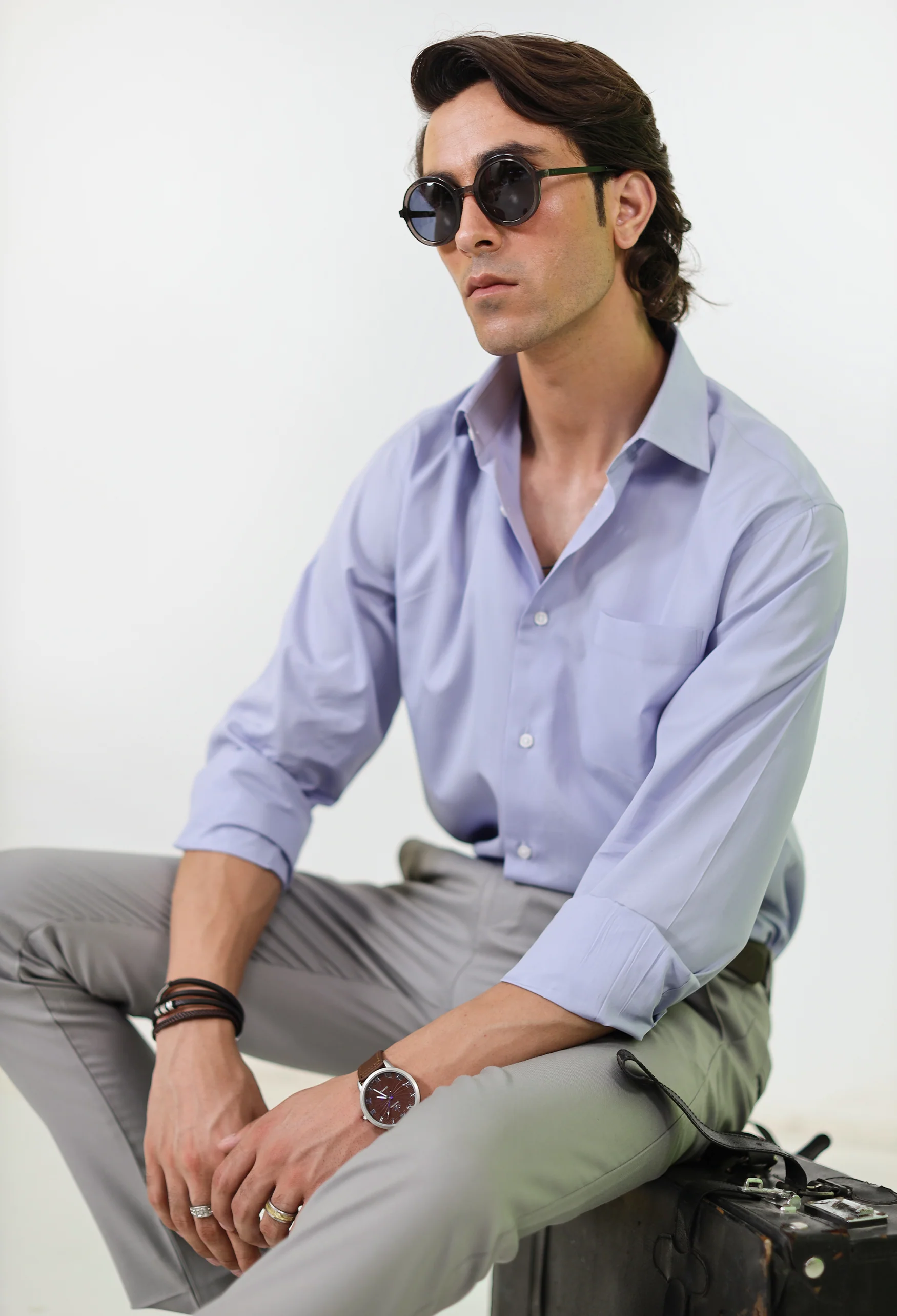 Pastel Lavender Blue Cotton Formal Shirt - Image 6