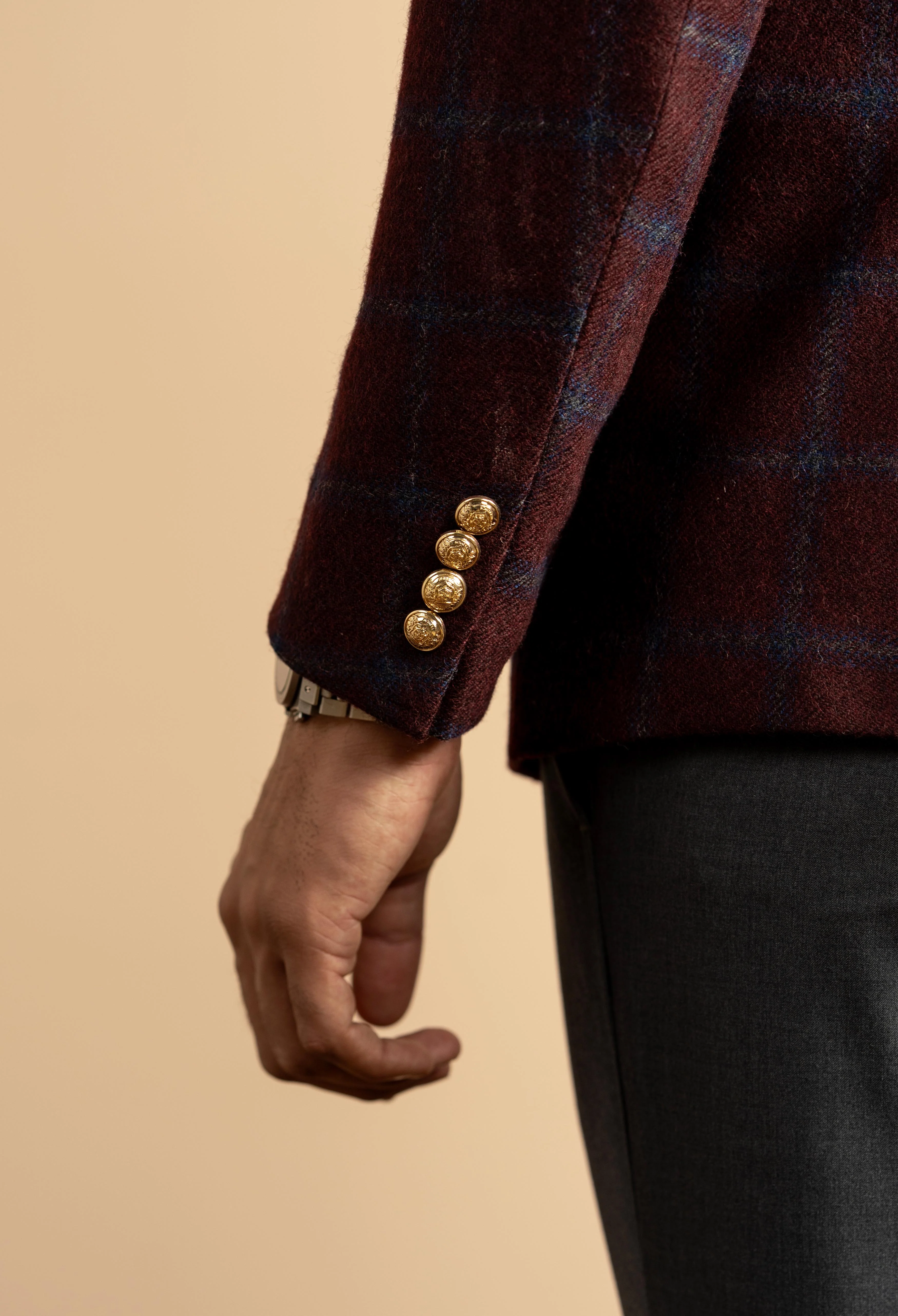 Pastel Maroon Check Tweed Blazer - Image 3