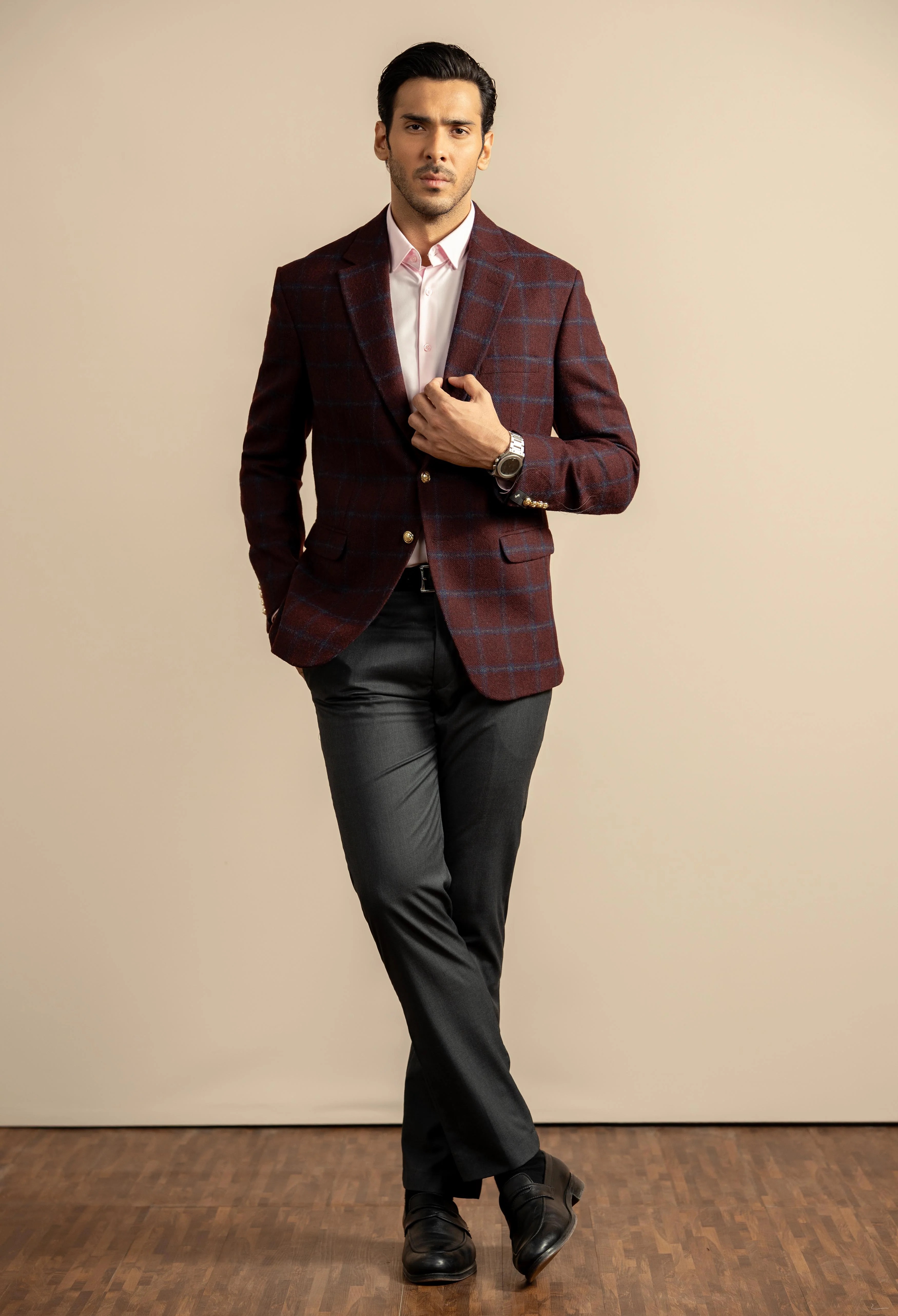 Pastel Maroon Check Tweed Blazer - Image 5