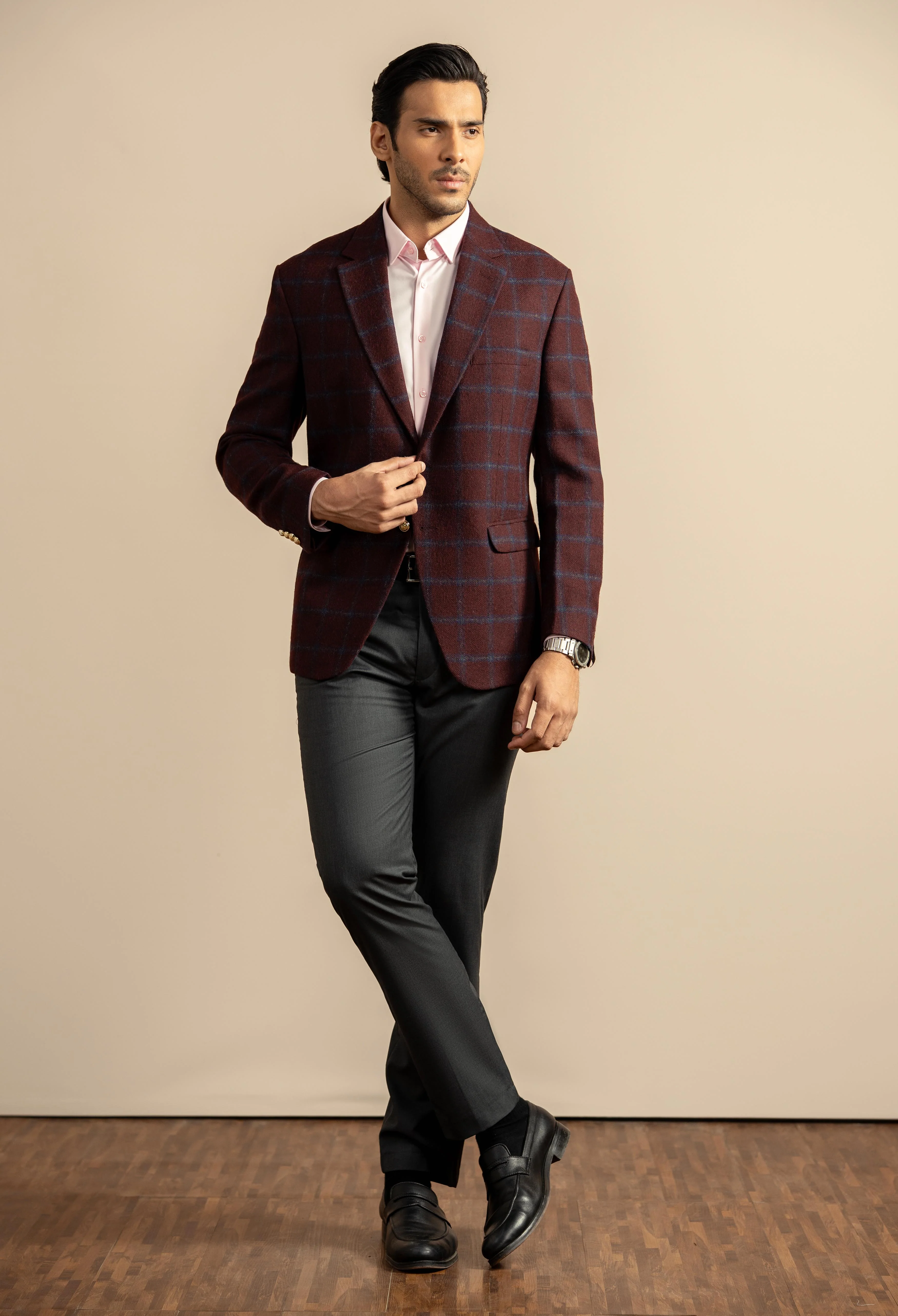Pastel Maroon Check Tweed Blazer - Image 6
