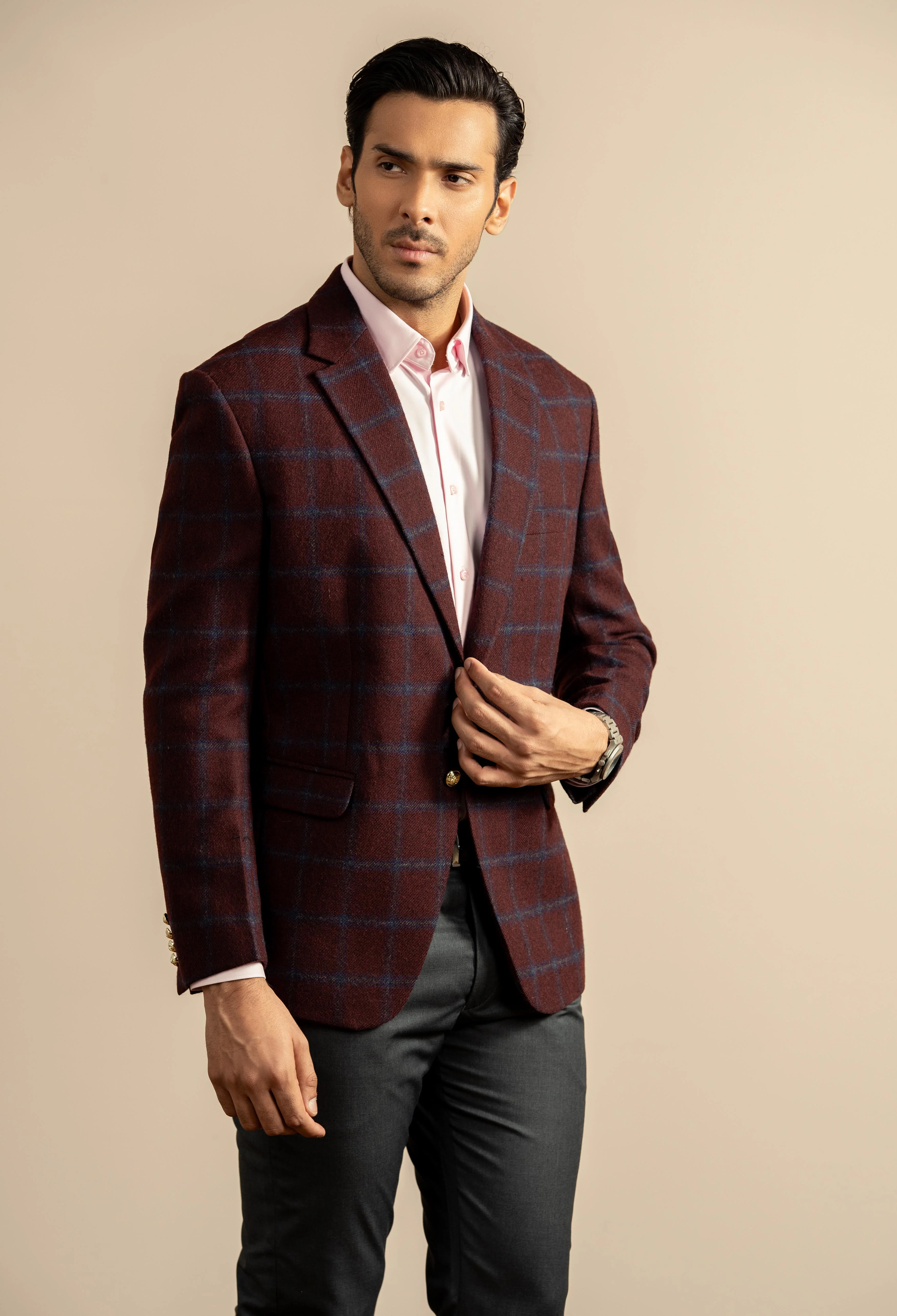 Pastel Maroon Check Tweed Blazer - Image 7