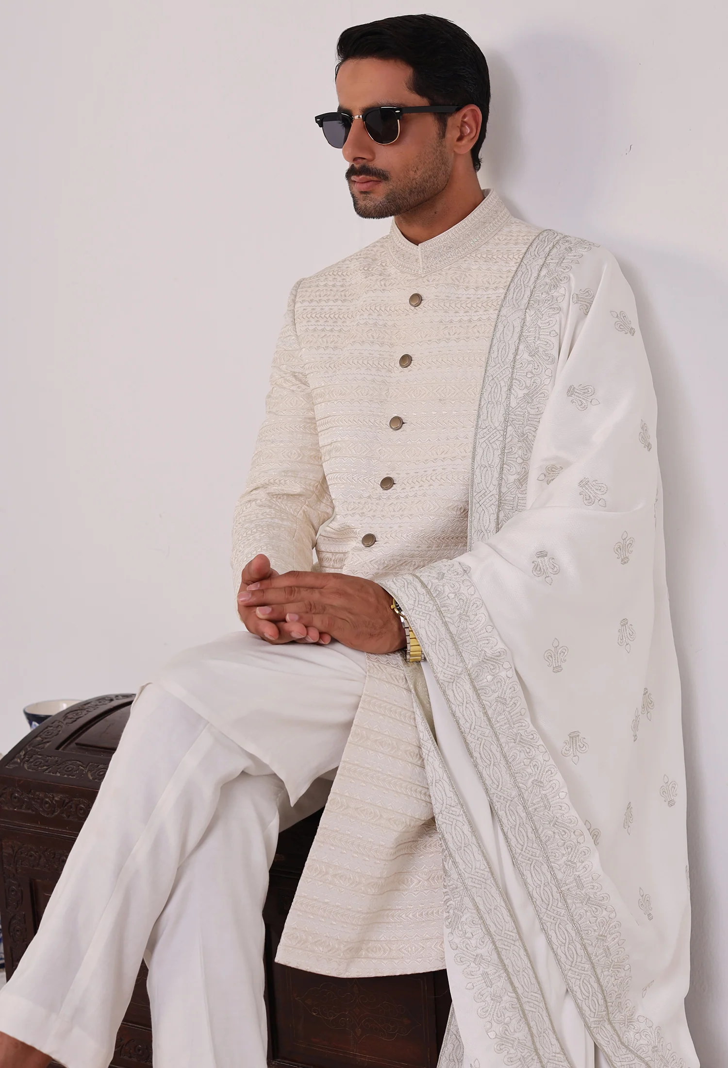 Pearl White Sherwani (Sher-000555) - Image 3
