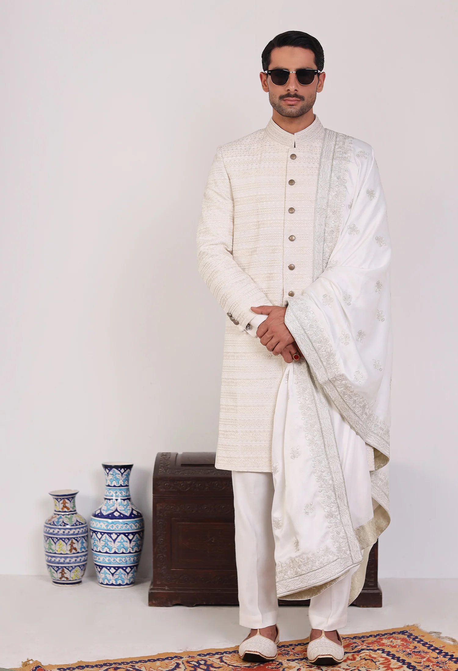 Pearl White Sherwani (Sher-000555) - Image 5