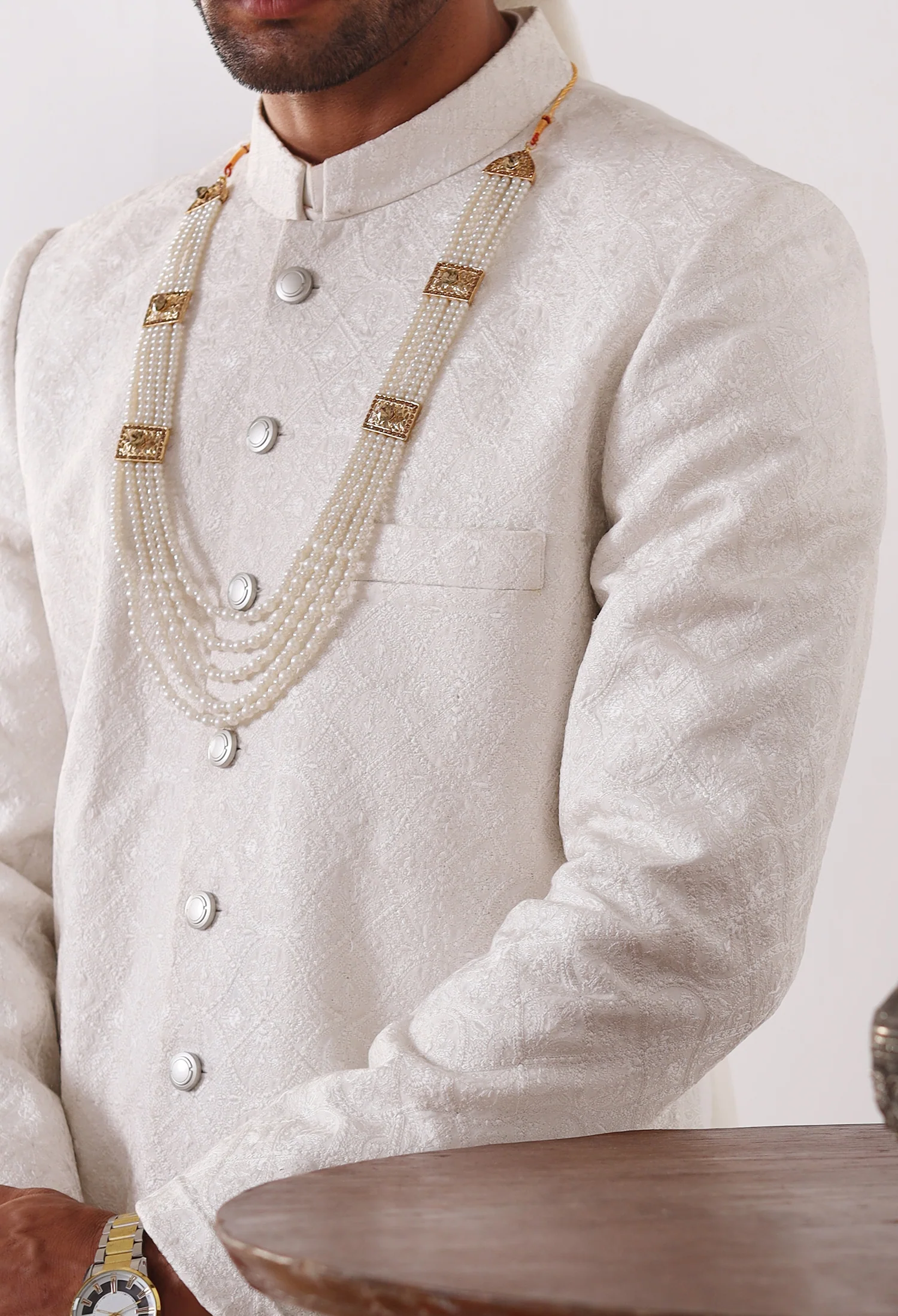 Pearl White Sherwani (Sher-000777) - Image 3