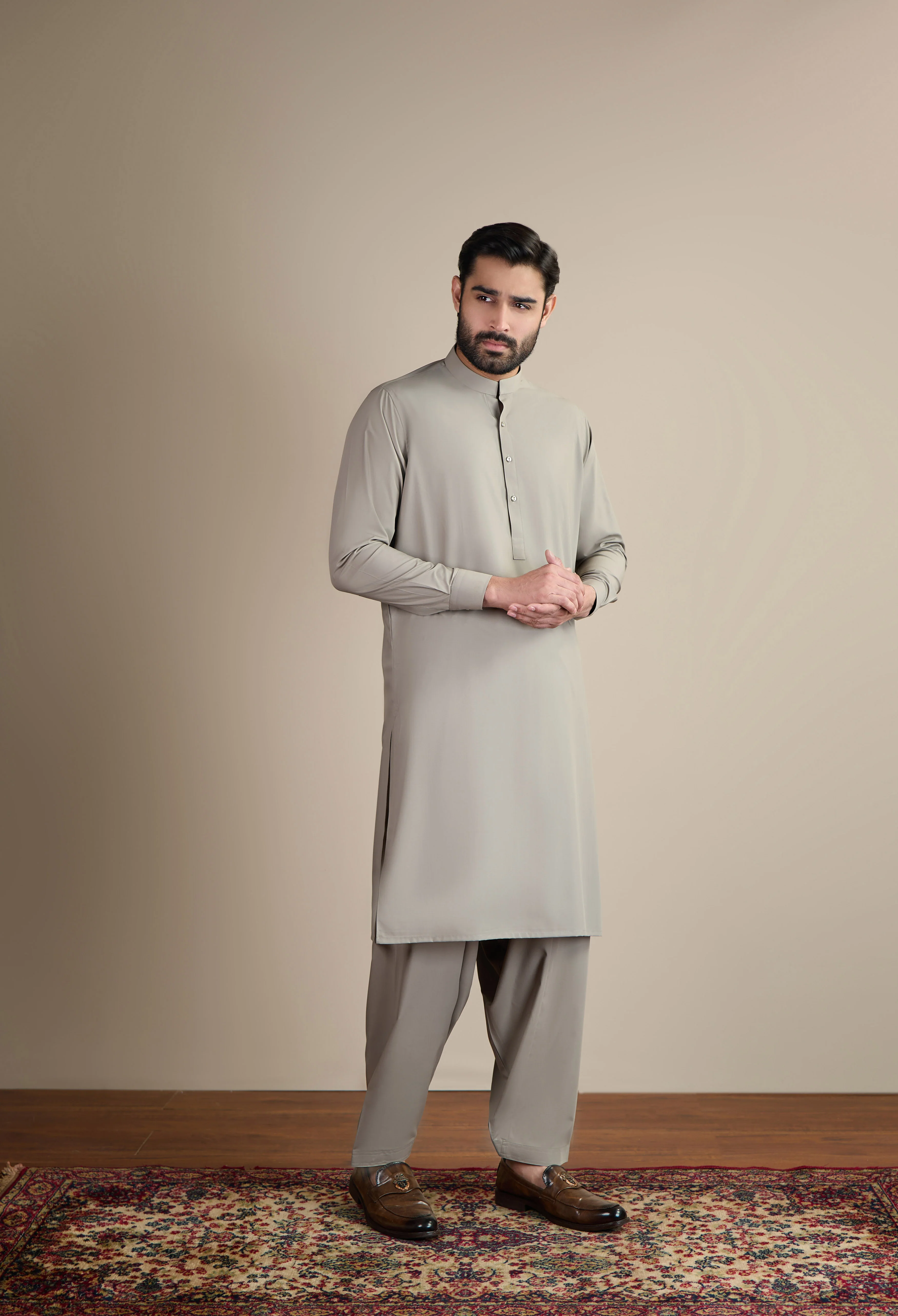 Pebble Beige Detailing Kameez Shalwar - Image 2