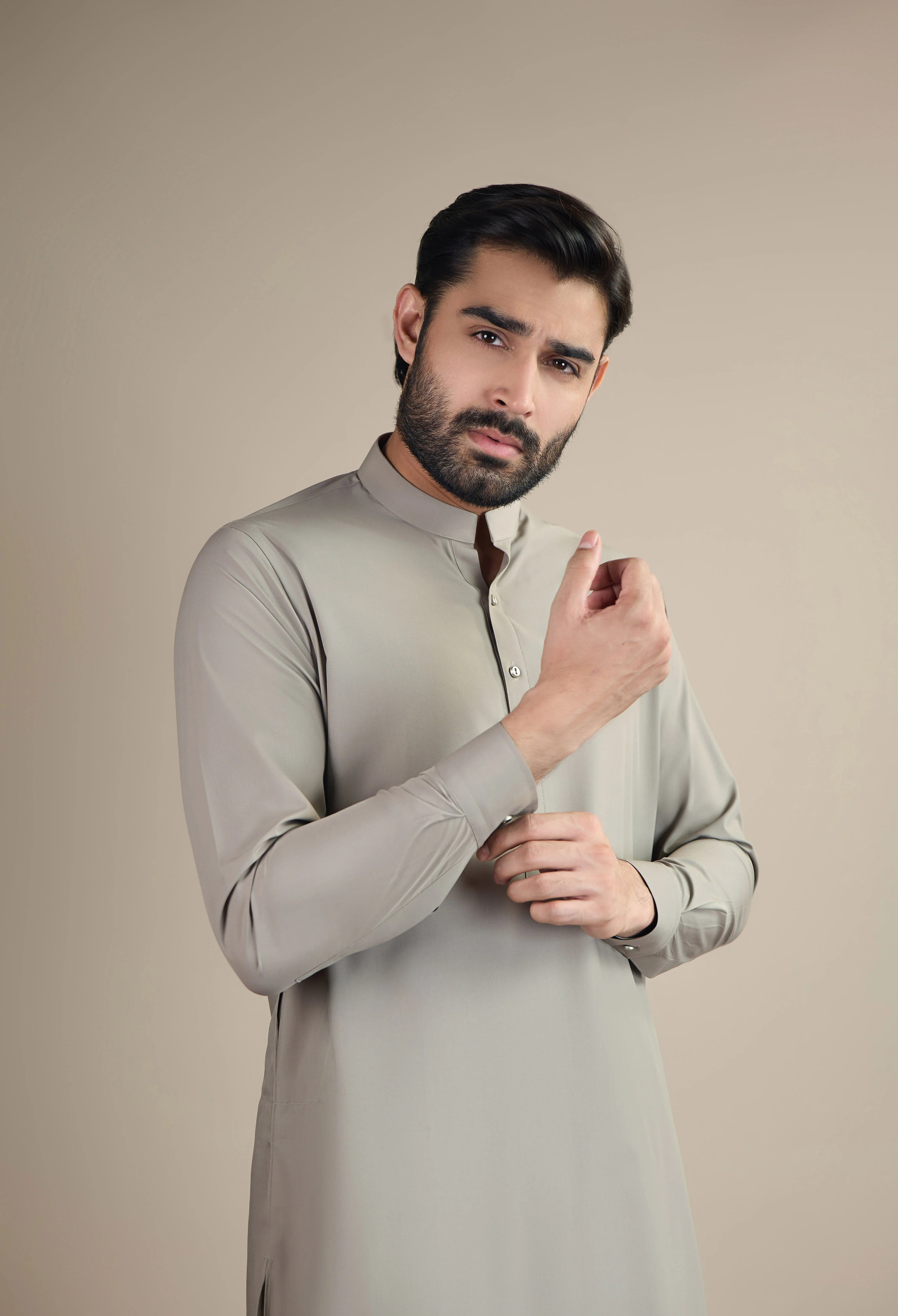 Pebble Beige Detailing Kameez Shalwar - Image 3