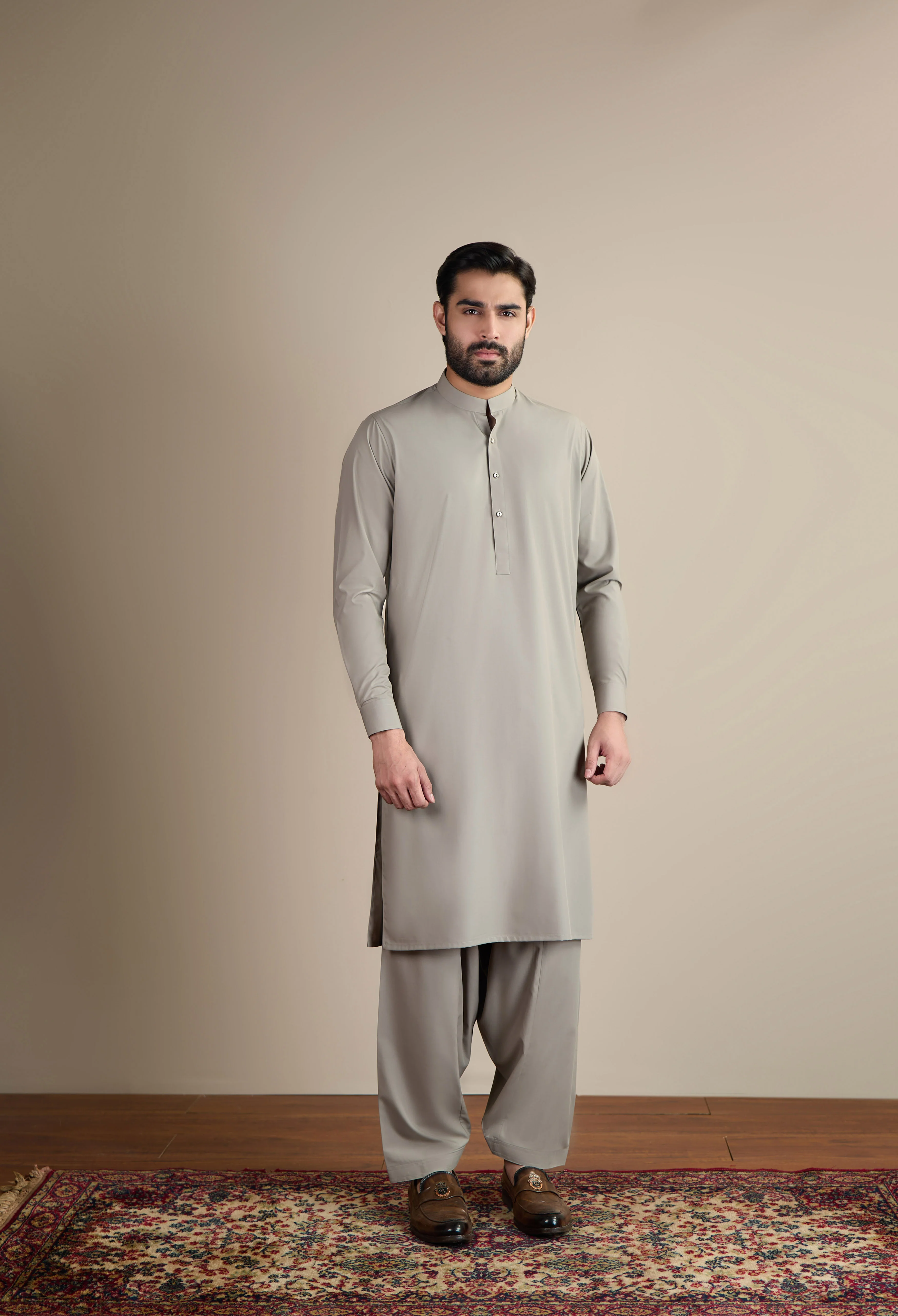 Pebble Beige Detailing Kameez Shalwar - Image 5