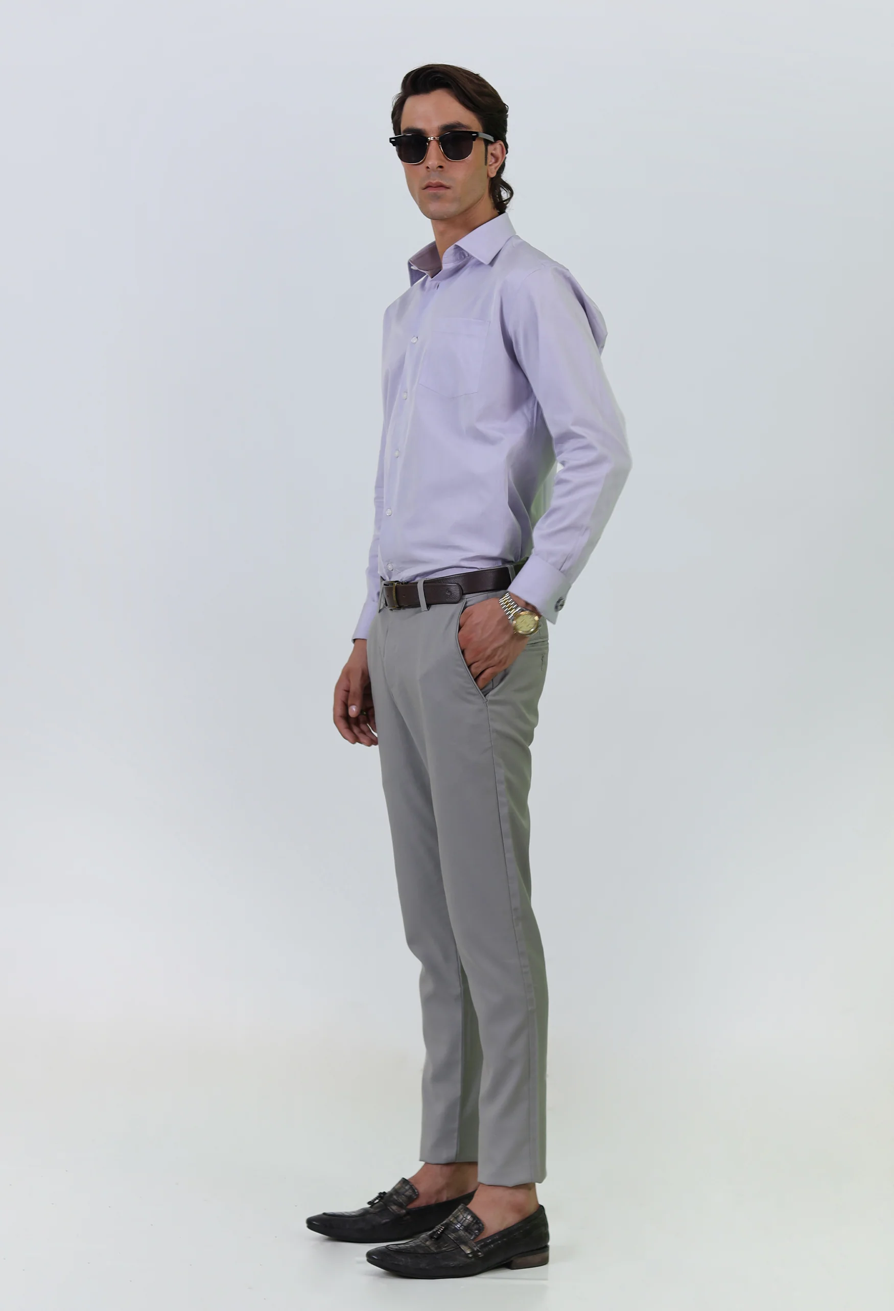 Plain Lavender Blue Cotton Formal Shirt - Image 4
