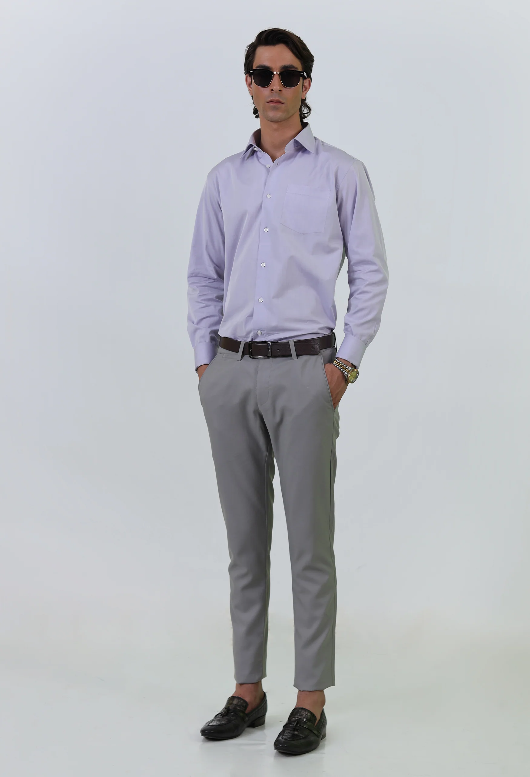 Plain Lavender Blue Cotton Formal Shirt - Image 5