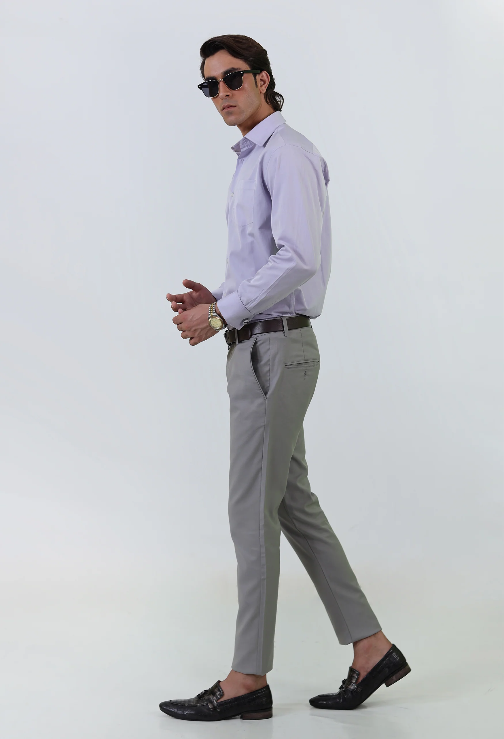 Plain Lavender Blue Cotton Formal Shirt - Image 6
